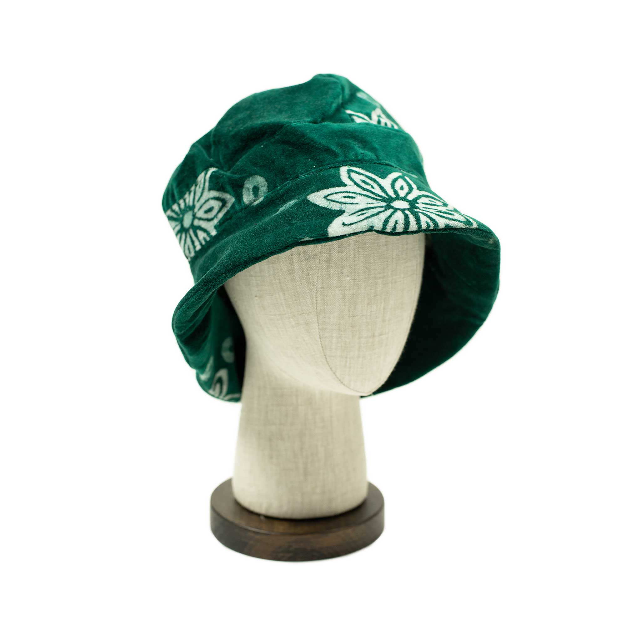 Elegushi bucket hat in solar system print emerald green cotton velvet