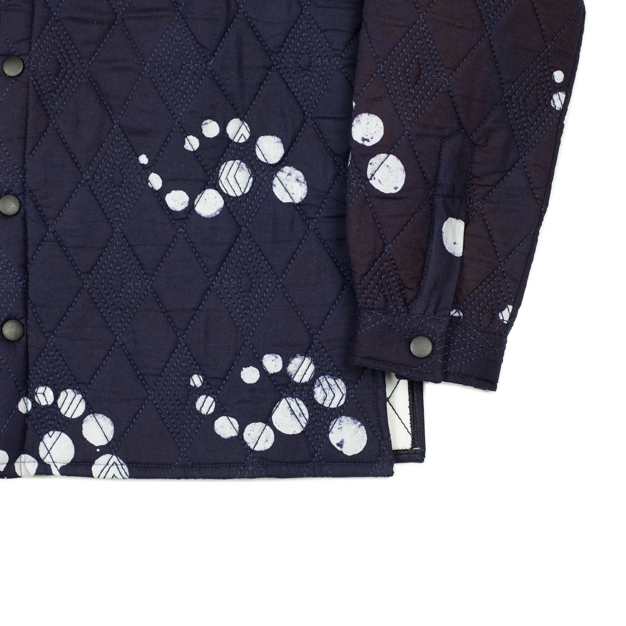 Didi quilted shirt jacket in indigo fractal dot print cotton