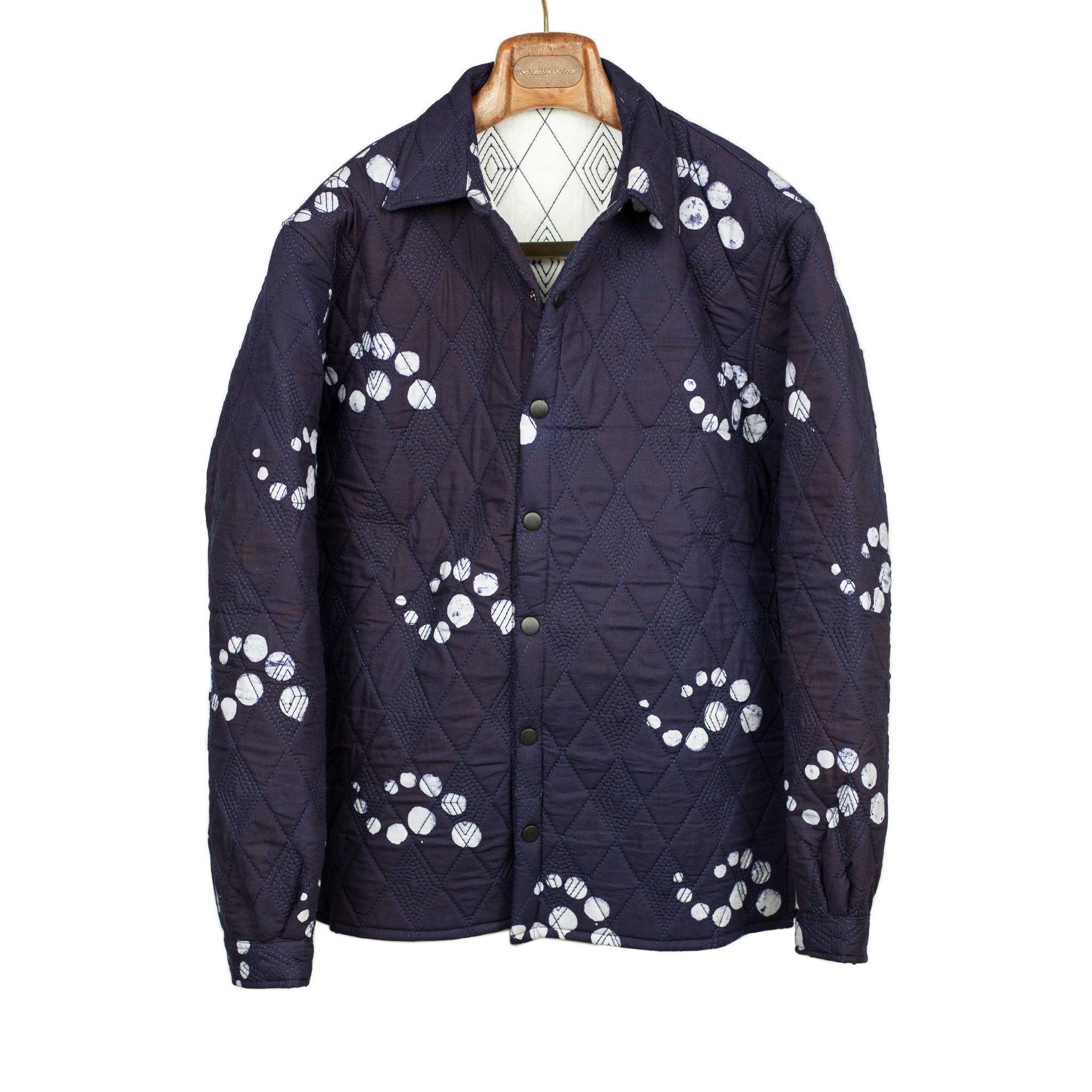 Didi quilted shirt jacket in indigo fractal dot print cotton