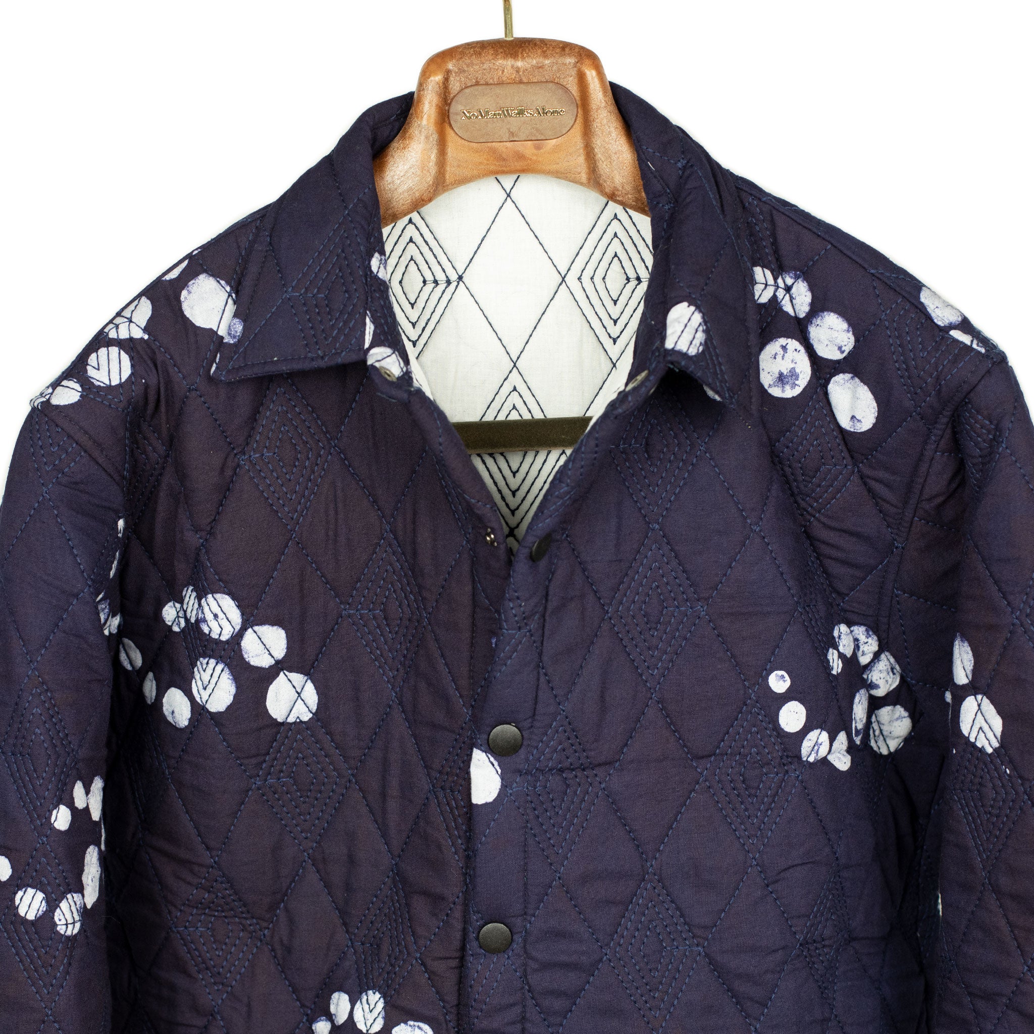 Didi quilted shirt jacket in indigo fractal dot print cotton