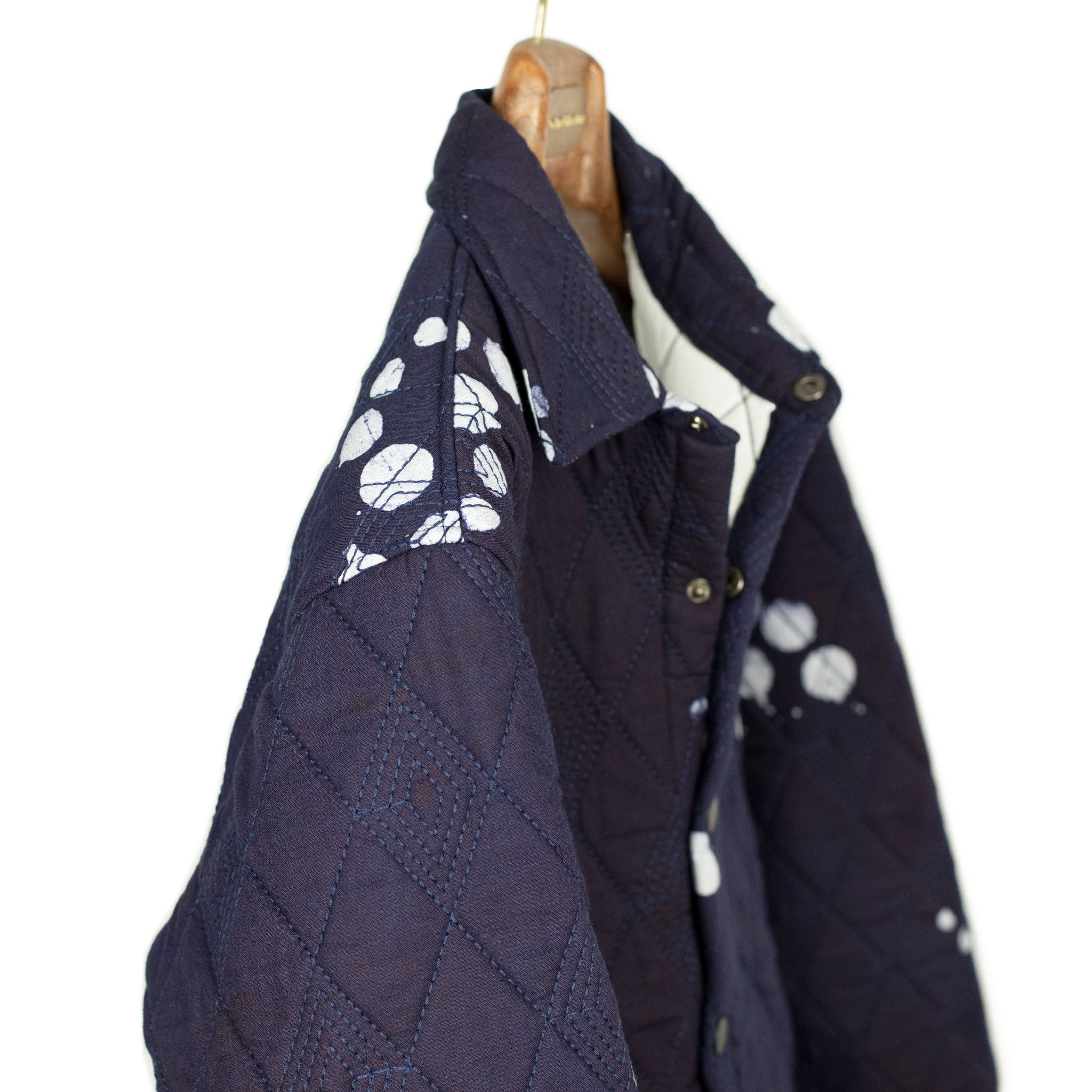 Didi quilted shirt jacket in indigo fractal dot print cotton