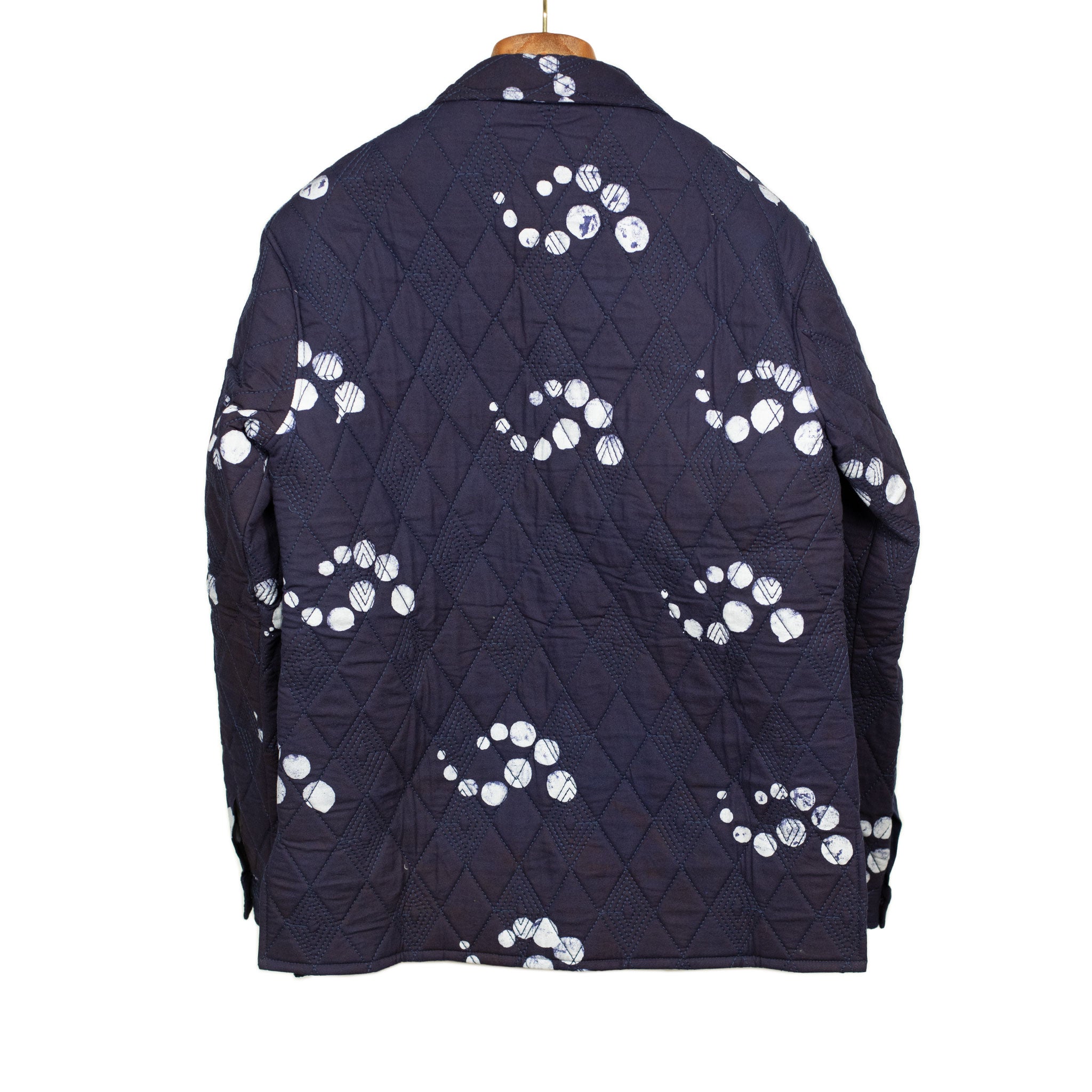 Didi quilted shirt jacket in indigo fractal dot print cotton