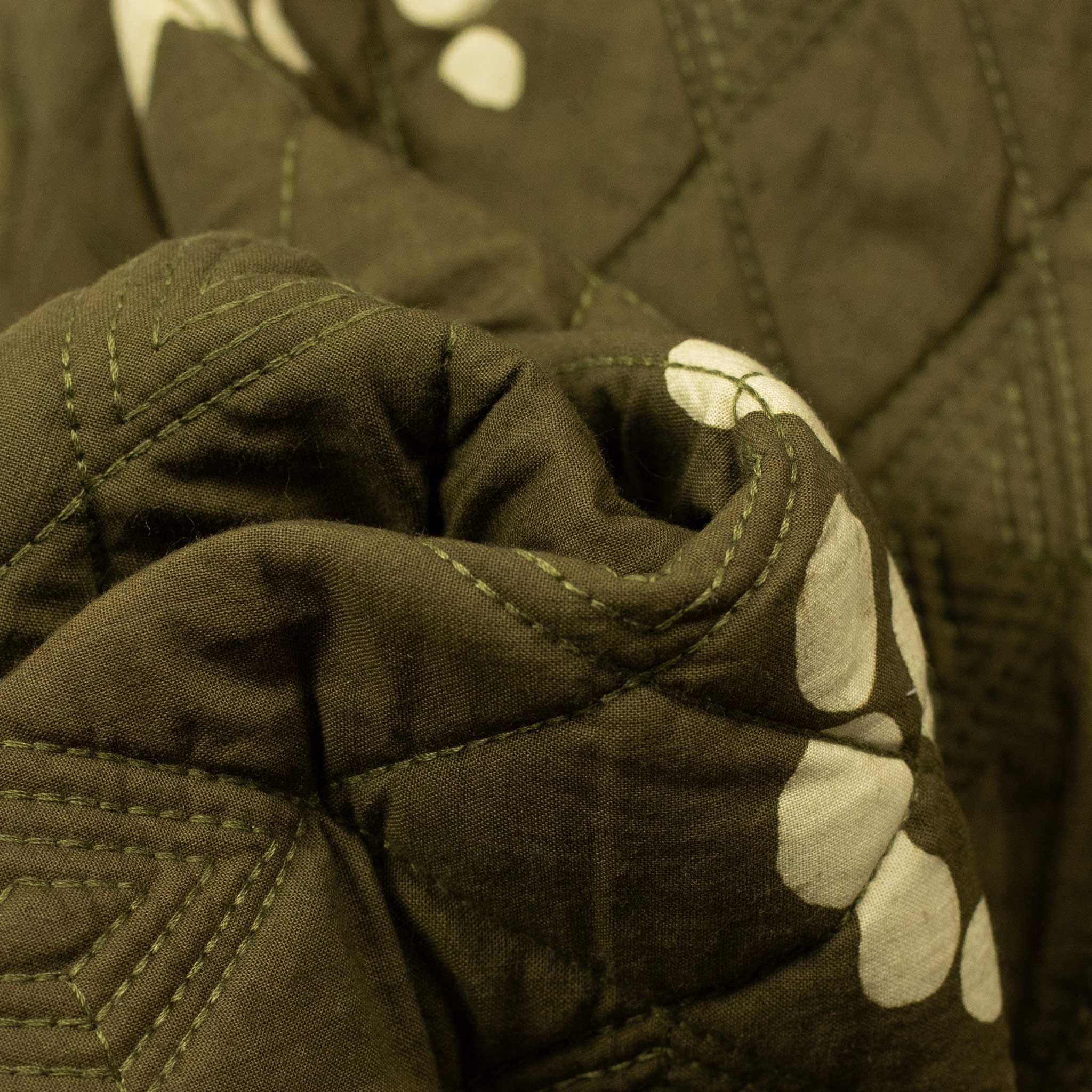 Didi quilted shirt jacket in moss green fractal dot print cotton