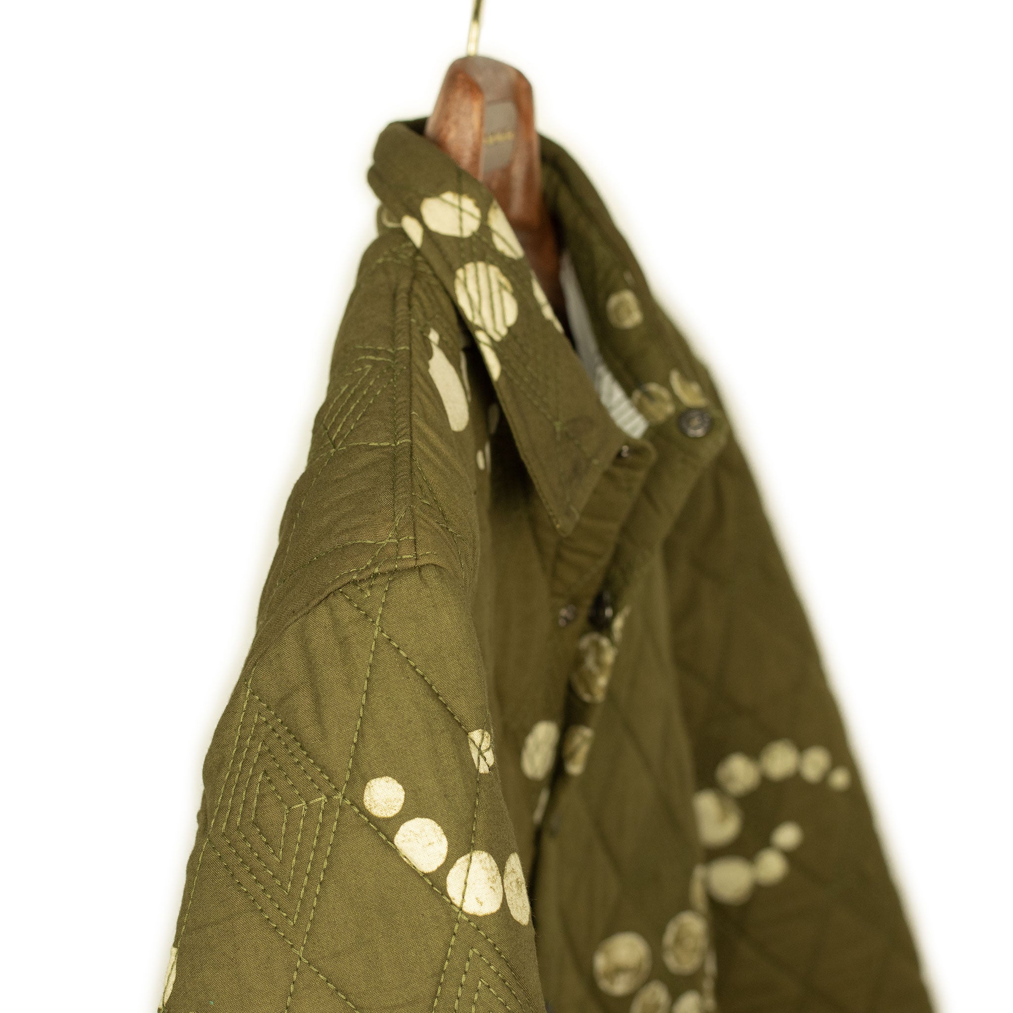 Didi quilted shirt jacket in moss green fractal dot print cotton