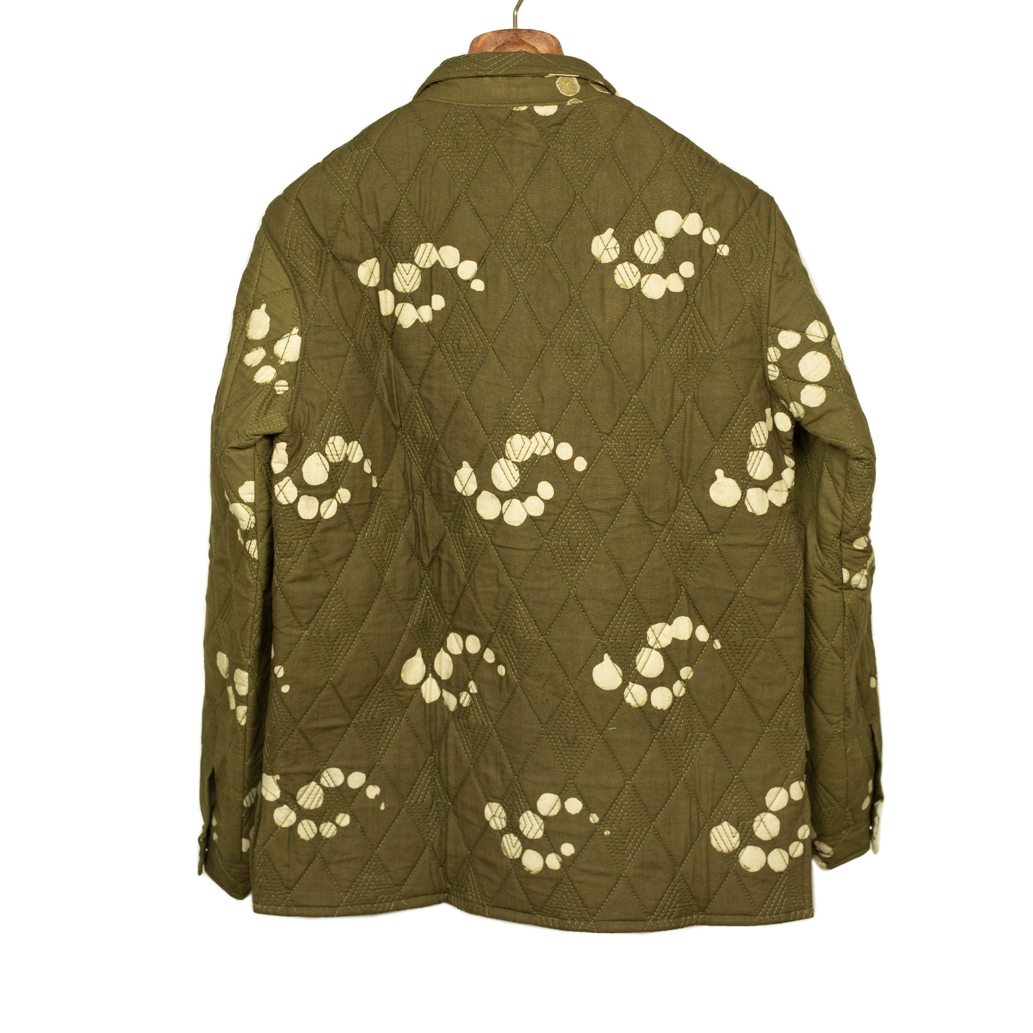 Didi quilted shirt jacket in moss green fractal dot print cotton