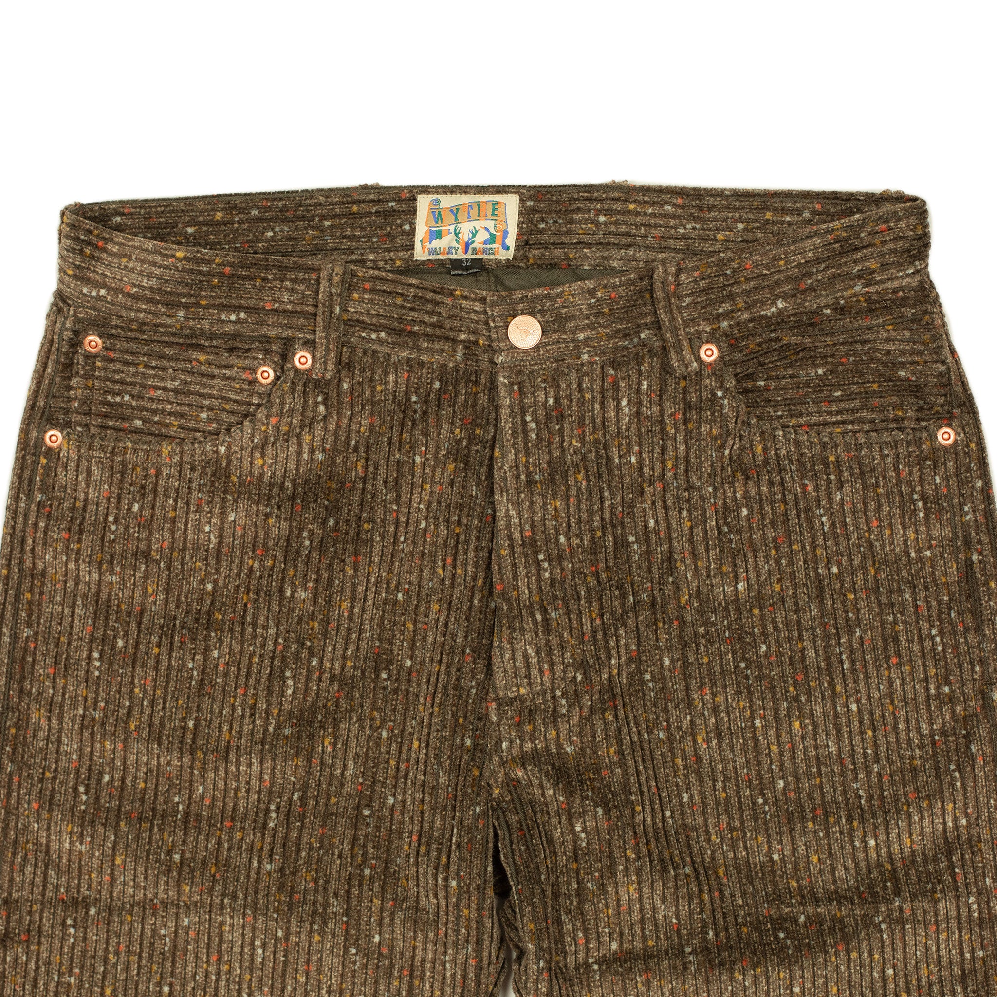 Five pocket pants in rustic brown donegal Italian cotton corduroy