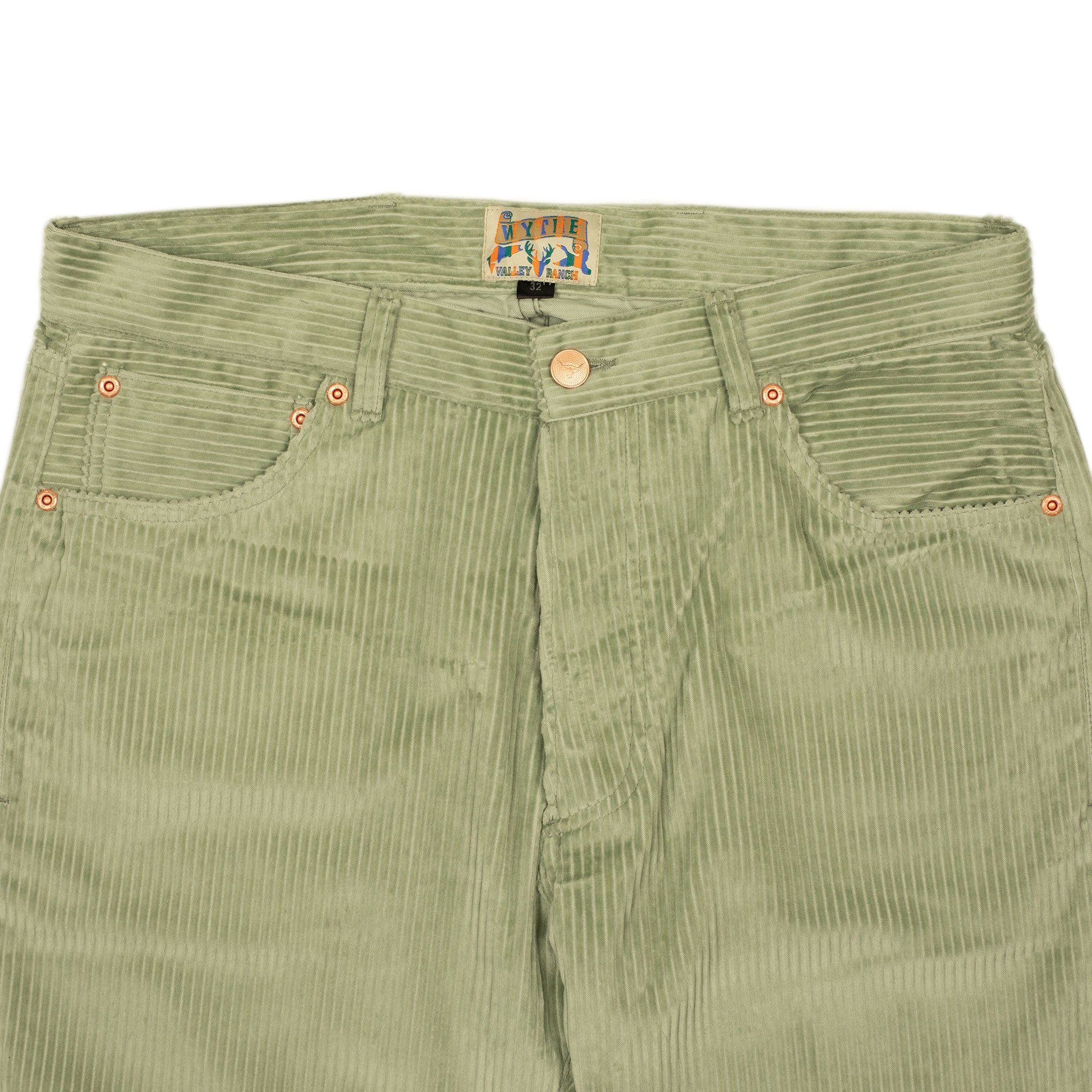 Five pocket pants in dusty olive Italian cotton corduroy