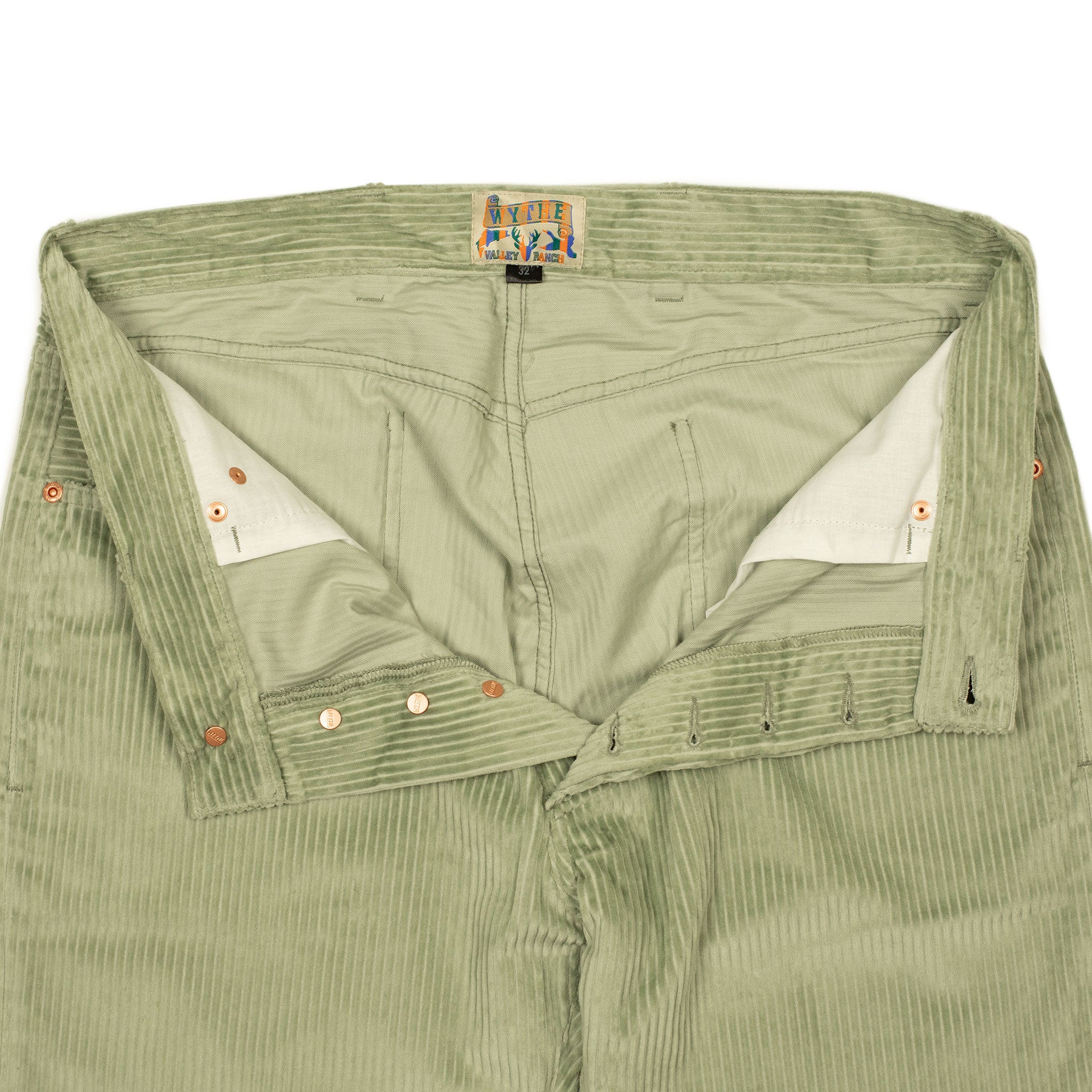 Five pocket pants in dusty olive Italian cotton corduroy