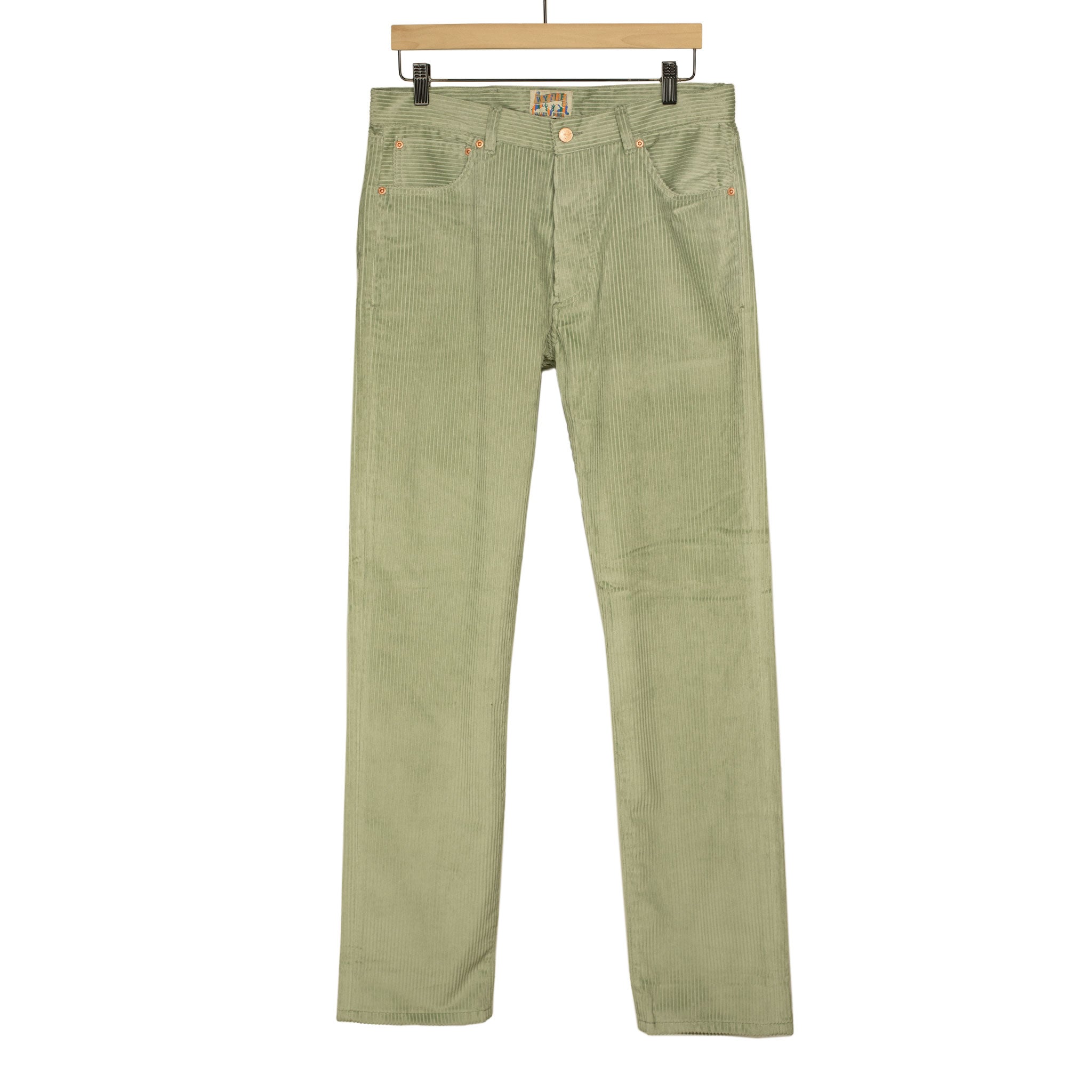 Five pocket pants in dusty olive Italian cotton corduroy