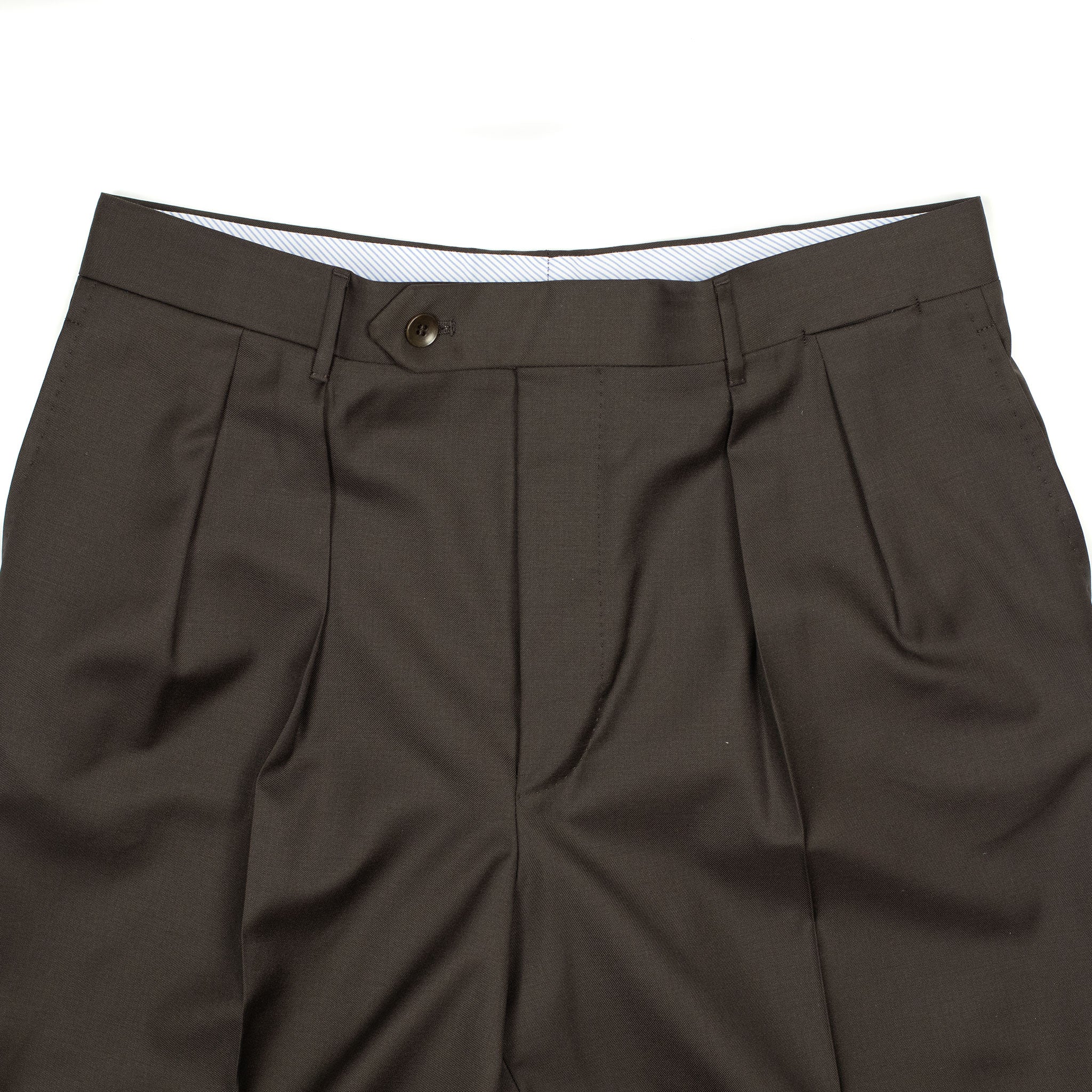 Exclusive Brooklyn double-pleated high-rise wide trousers in brown wool twill