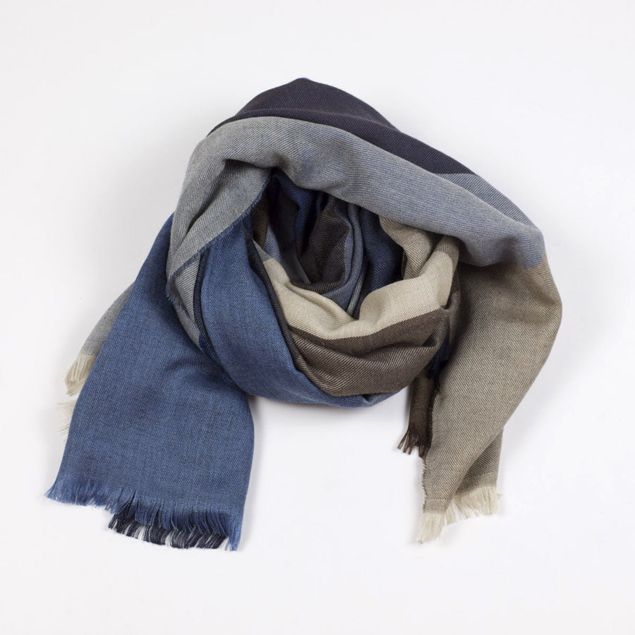 Brown, blue and beige cashmere & silk scarf