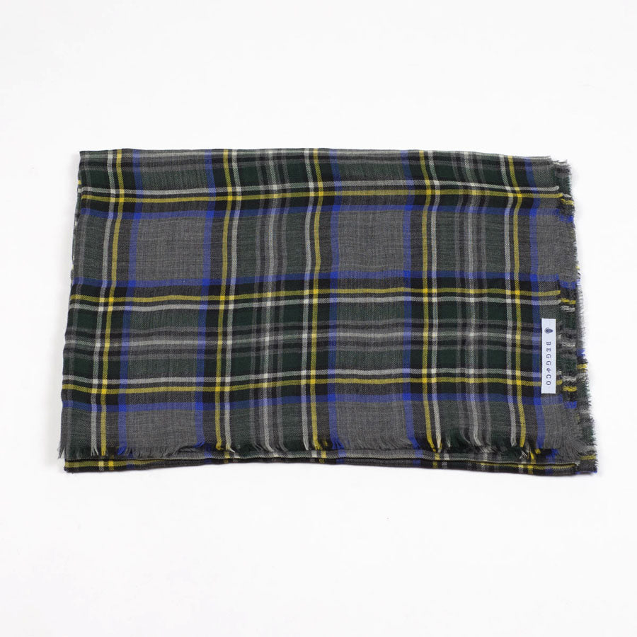 Grey, green, blue and yellow plaid Wispy cashmere stole