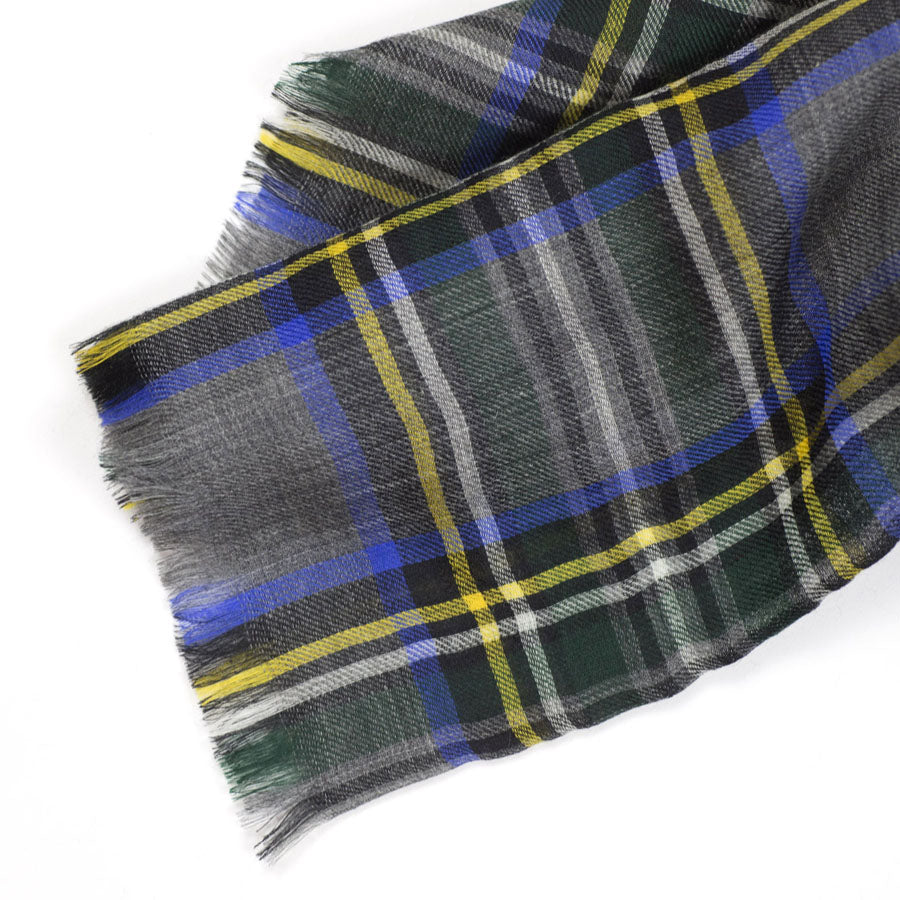 Grey, green, blue and yellow plaid Wispy cashmere stole