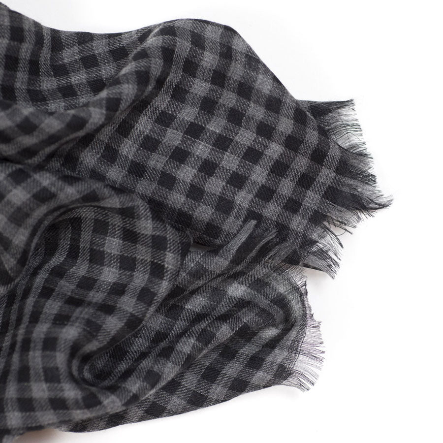 Granite grey & black gingham Wispy cashmere stole