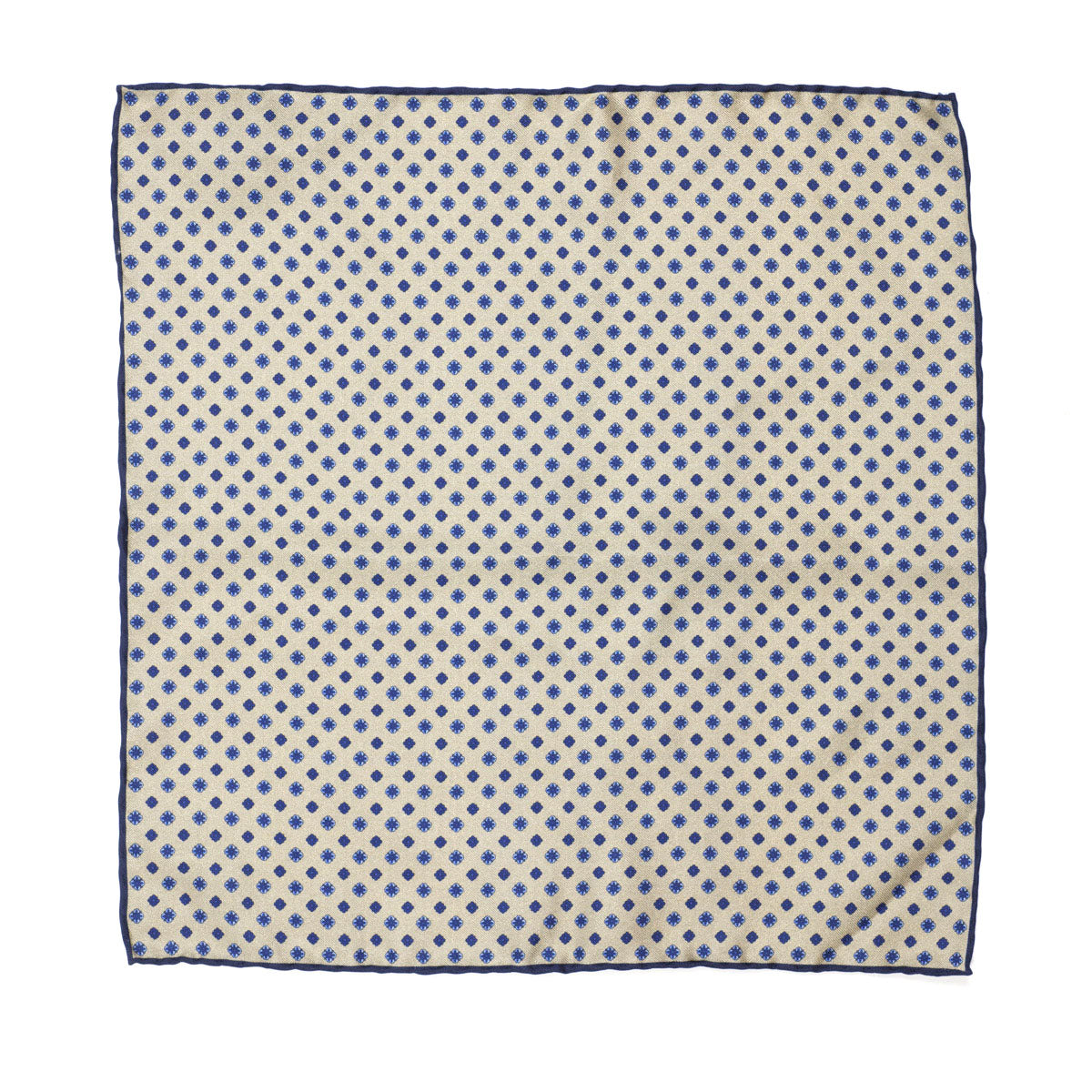 Champagne silk pocket square, navy foulard print