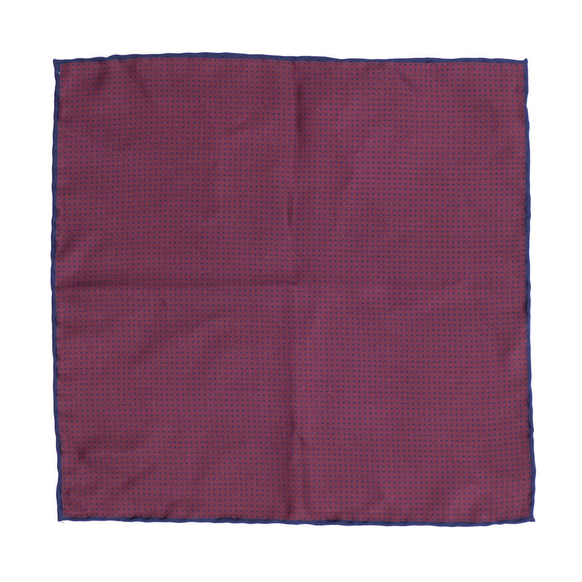 Burgundy silk pocket square, navy dots