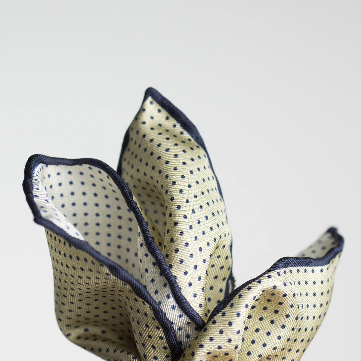 Champagne silk pocket square, navy dots