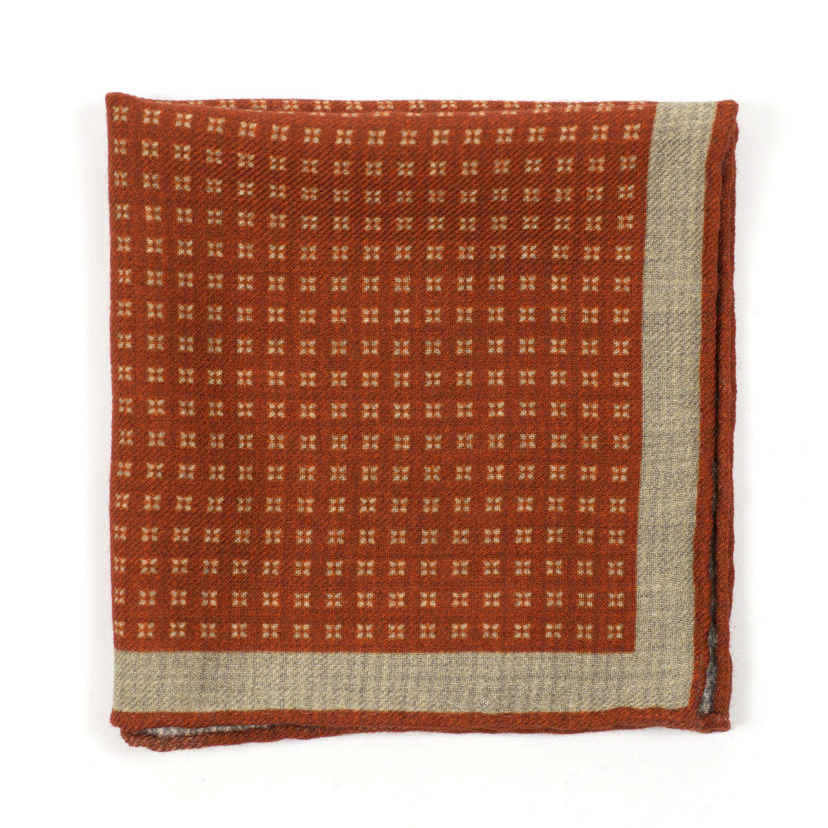 Double-faced oatmeal and burnt orange wool pocket square