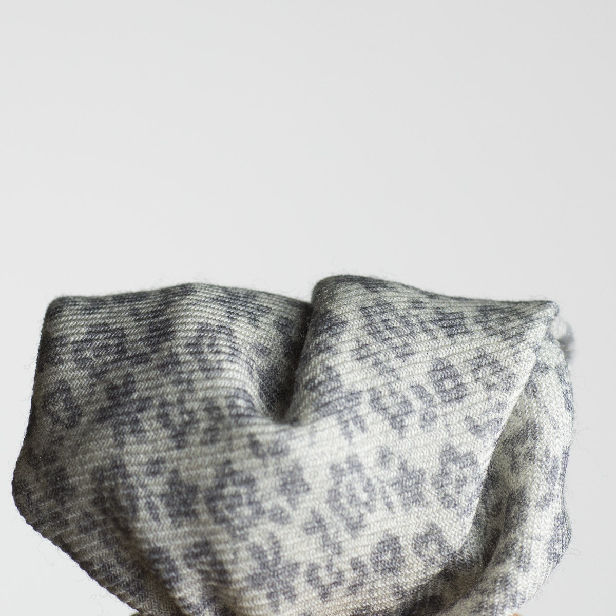 Grey and cream wool pocket square, floral print