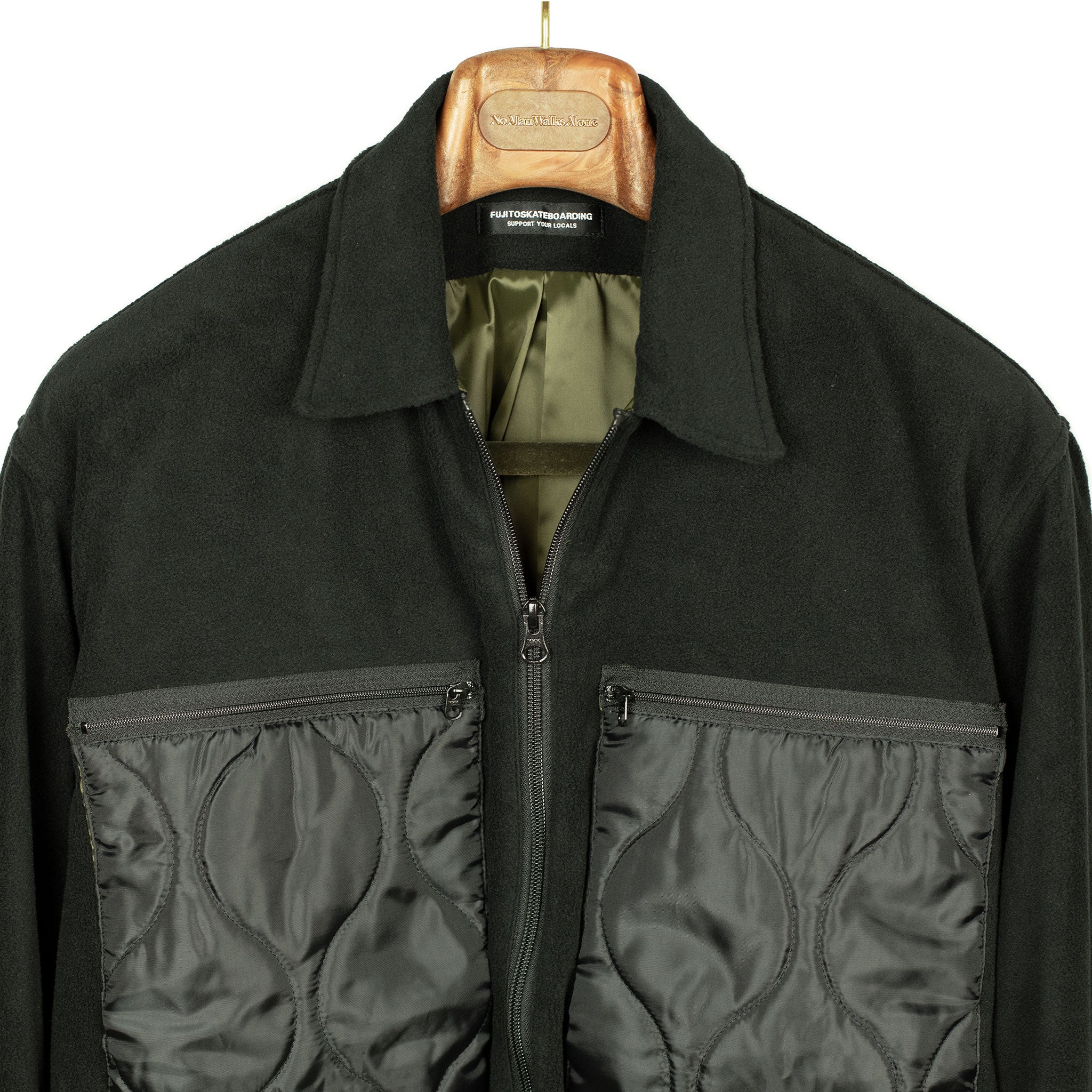 Fleece zip shirt jacket in black poly