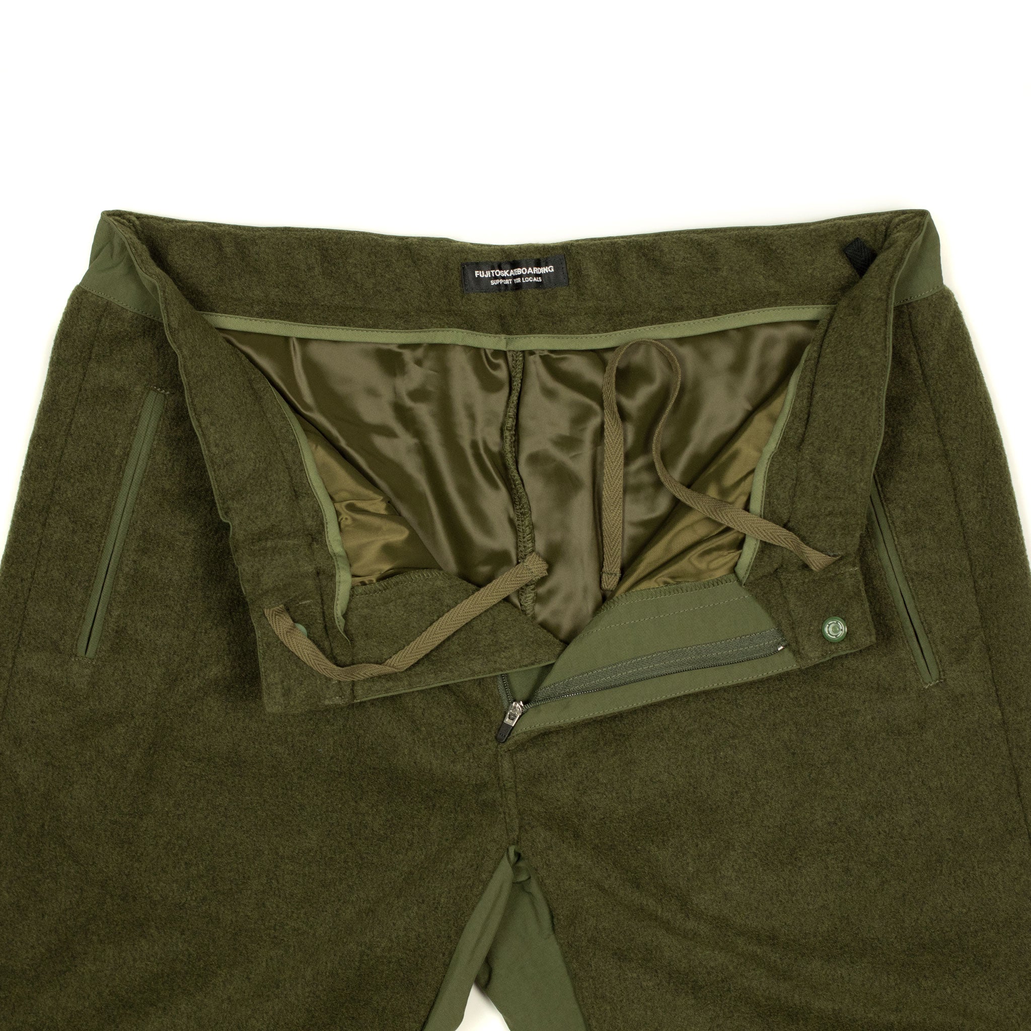 Drawstring trousers in olive poly fleece