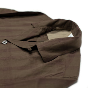 Open collar shirt in brown on brown check cotton