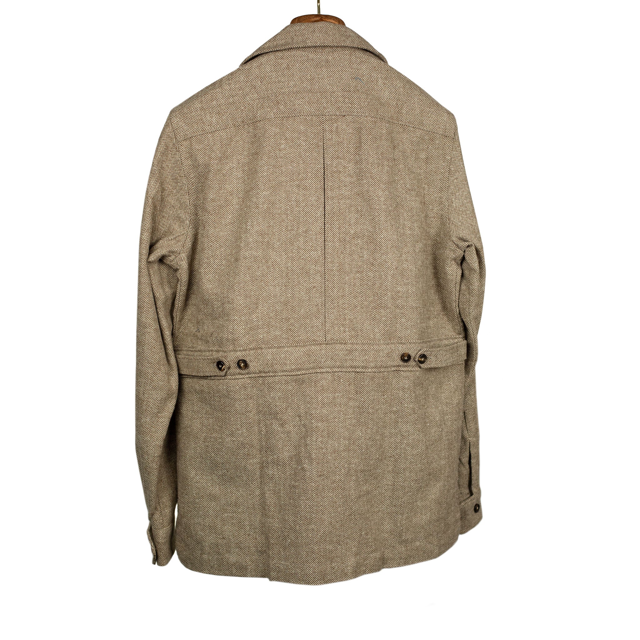 Exclusive Sahariana shirt jacket in cotton and wool herringbone, brown/beige (restock)