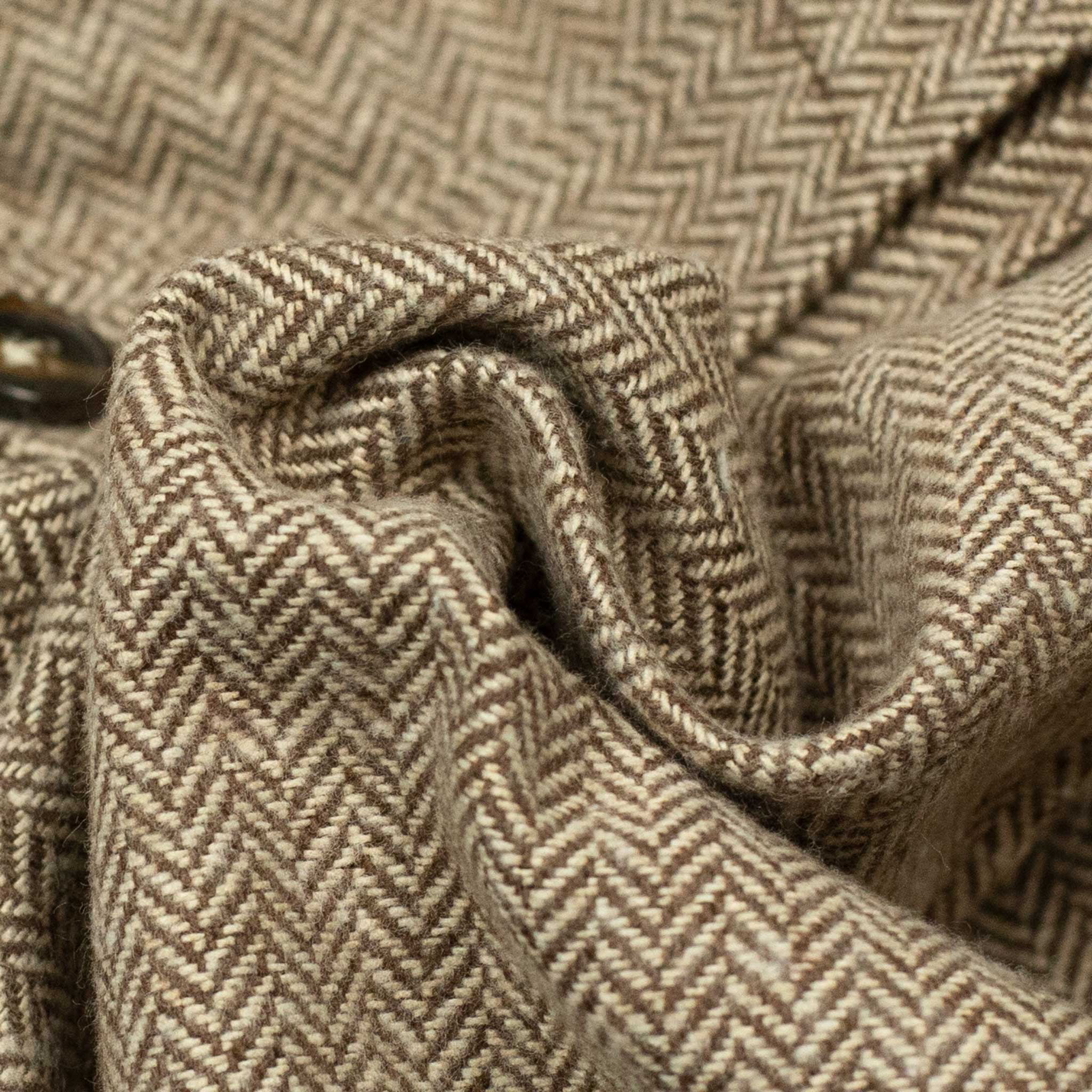 Exclusive Sahariana shirt jacket in cotton and wool herringbone, brown/beige (restock)