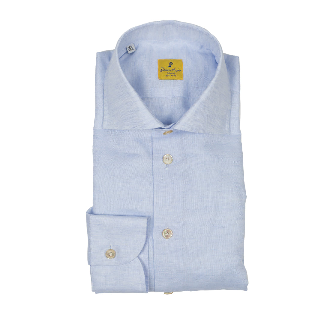 Grandi & Rubinelli light blue cotton/linen shirt, spread collar (restock)