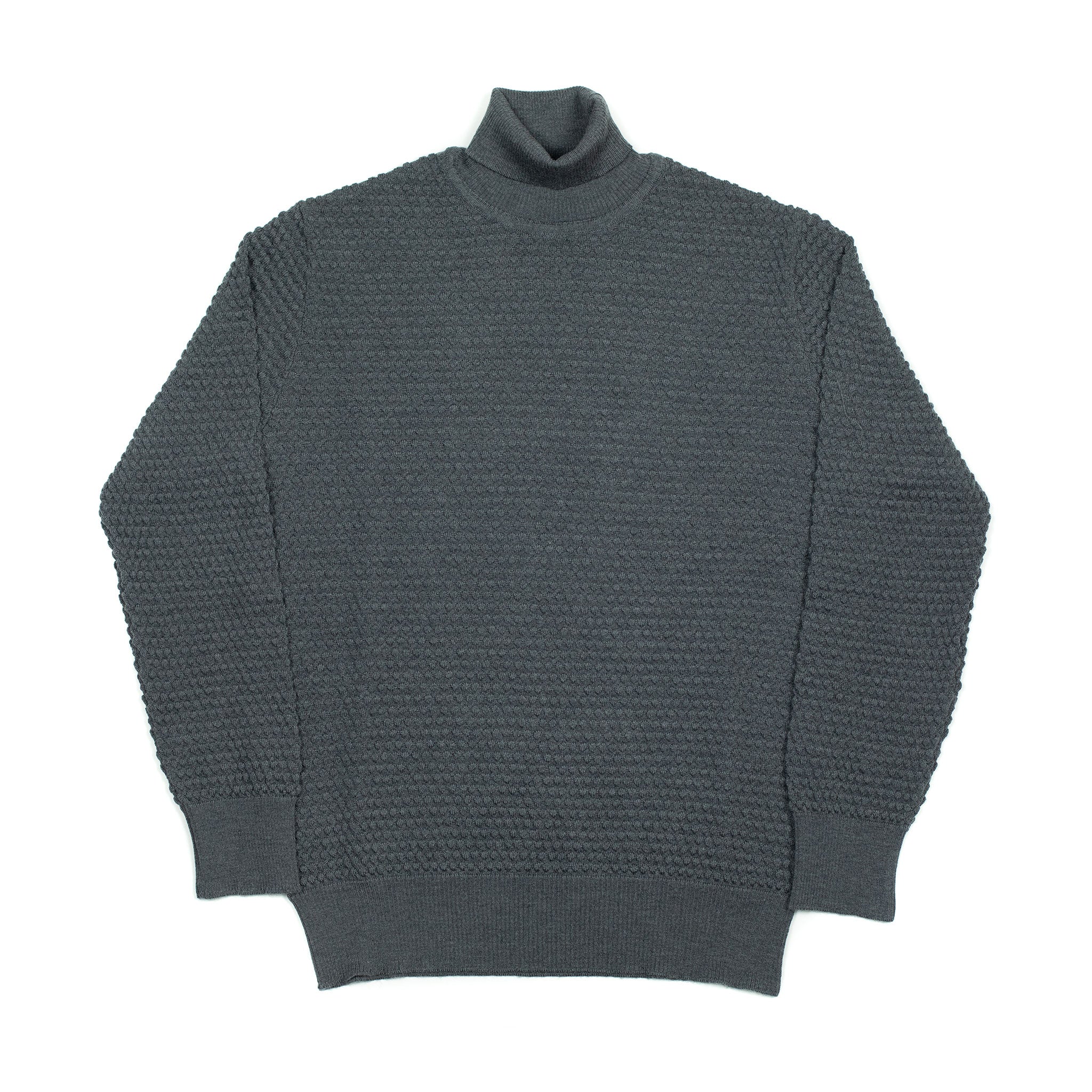 Bubble stitch rollneck in slate grey merino wool (restock)