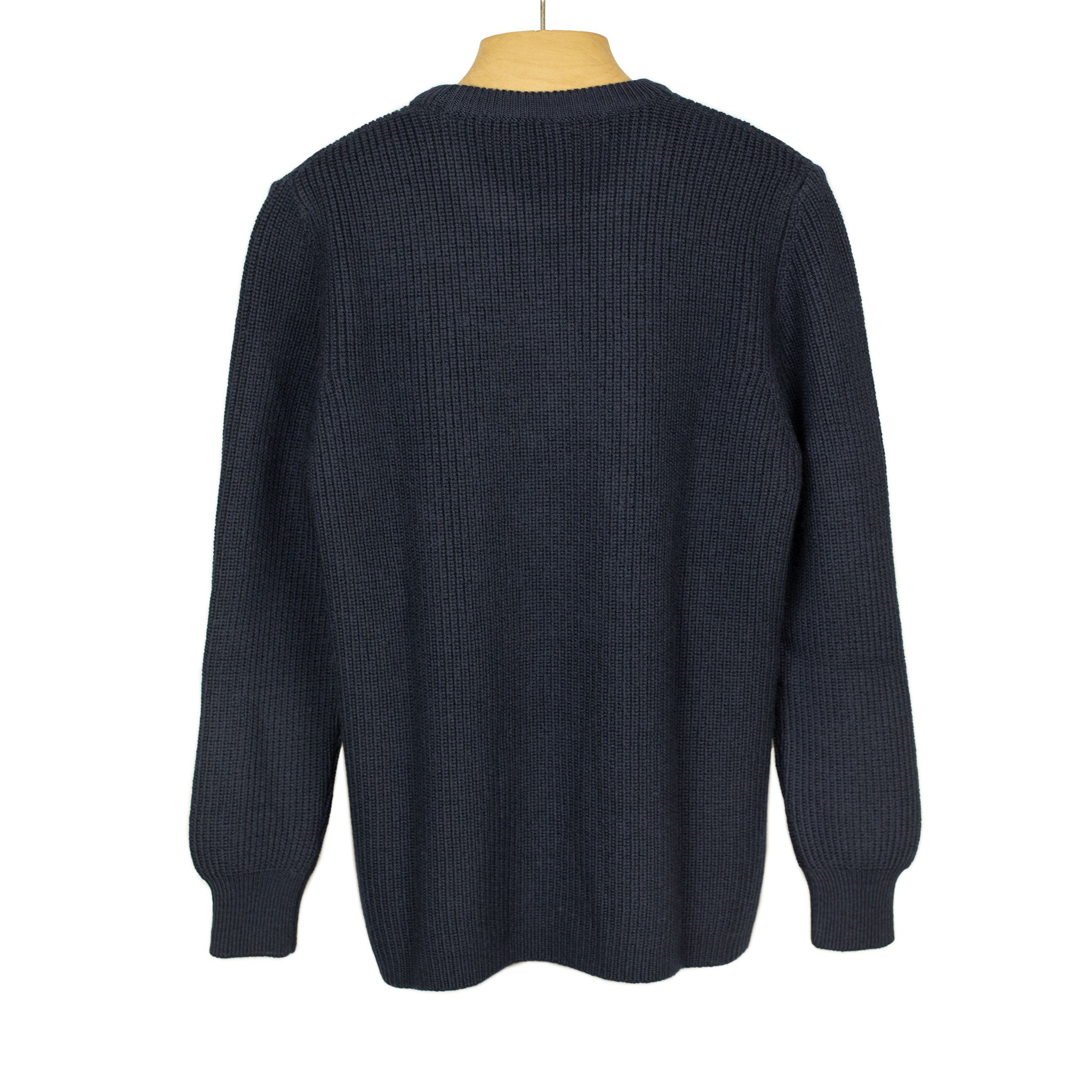 Chunky ribbed crewneck sweater in navy merino wool (restock)