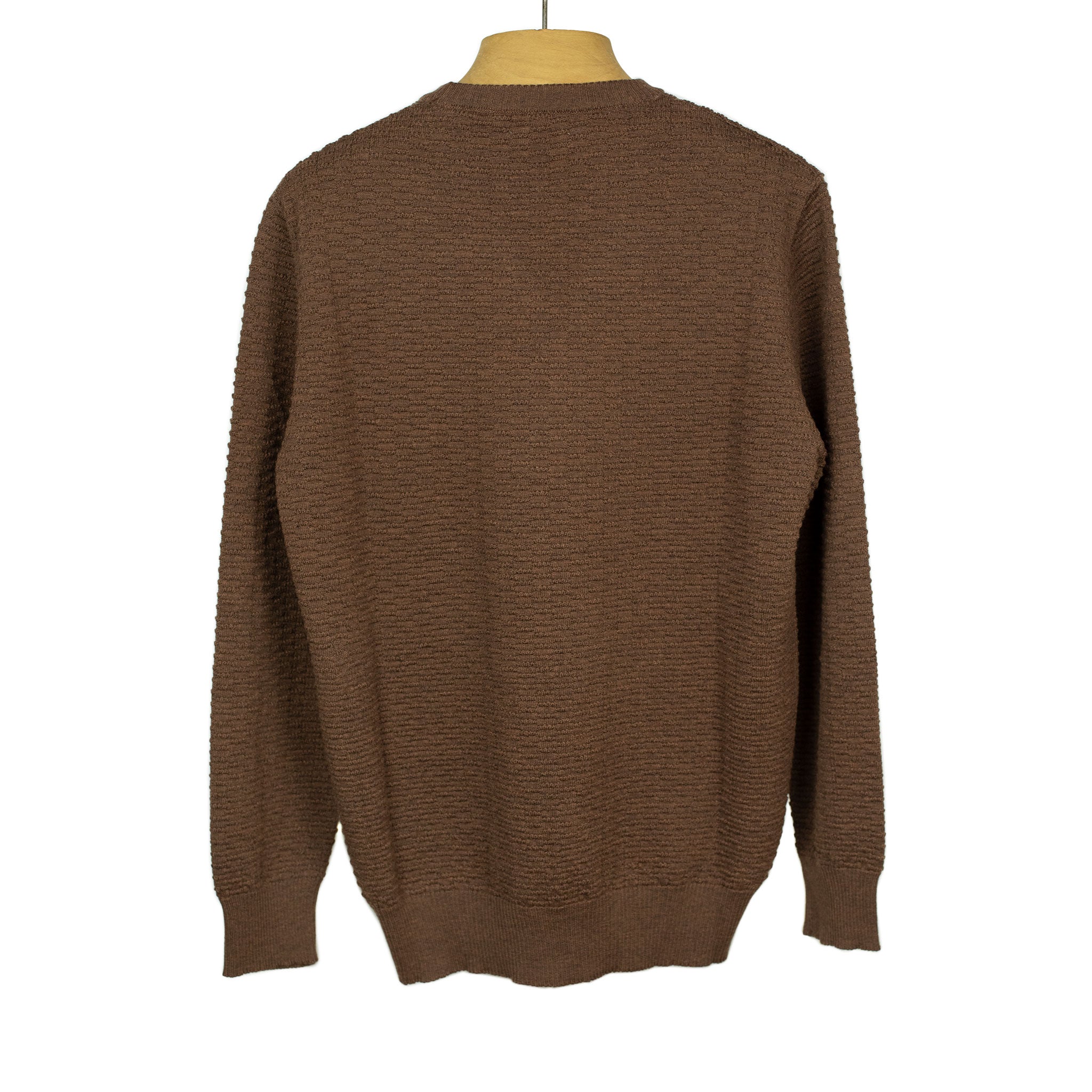 Dash stitch lightweight crewneck sweater in rusty brown merino wool (restock)