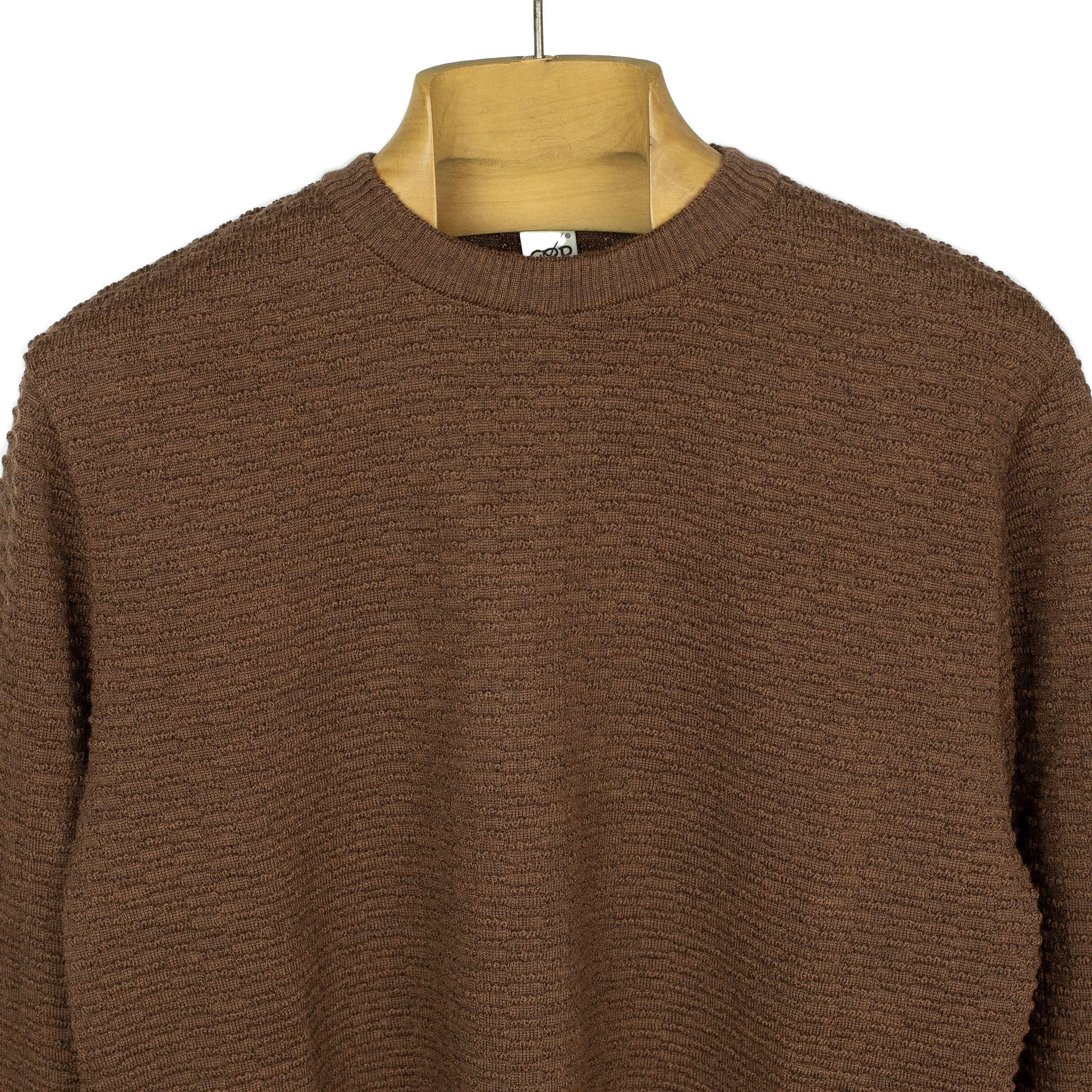 Dash stitch lightweight crewneck sweater in rusty brown merino wool (restock)