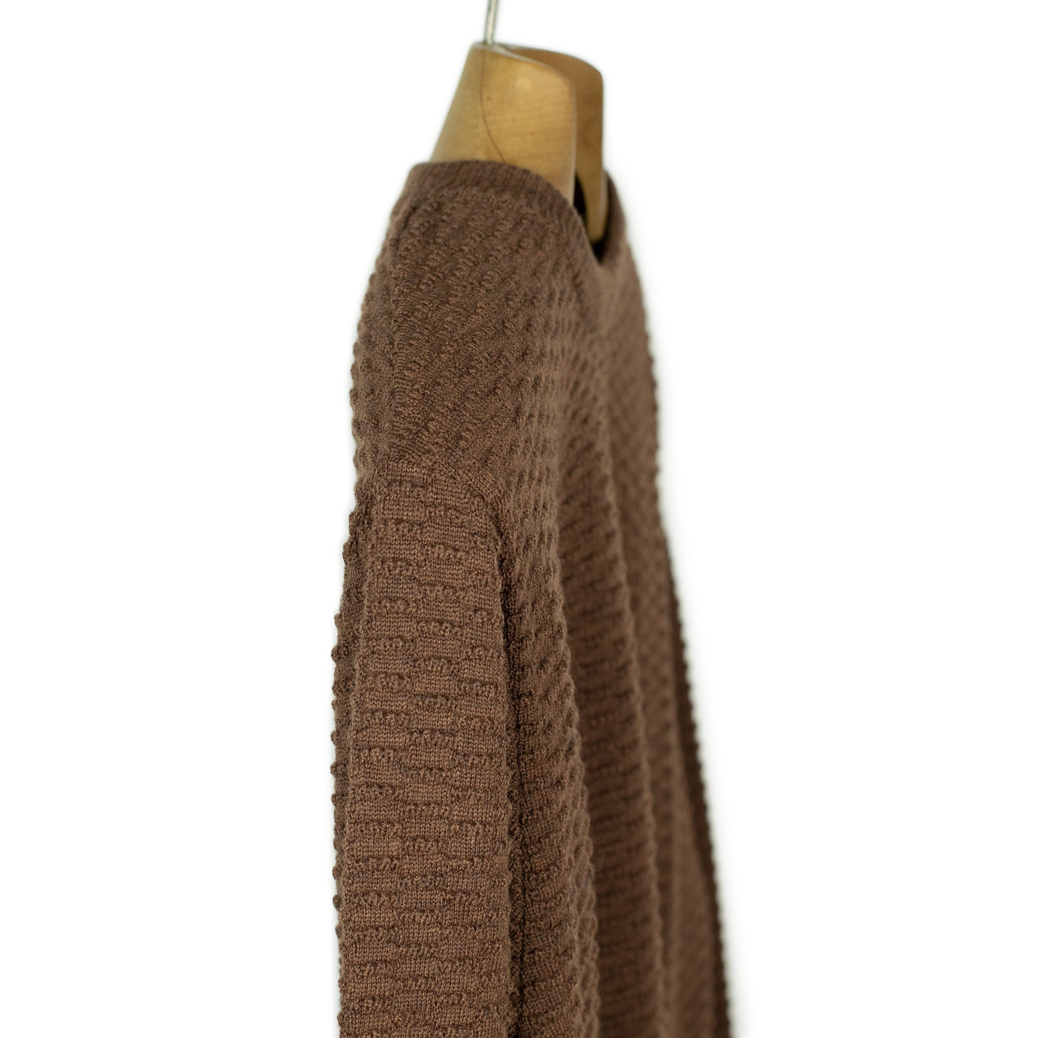 Dash stitch lightweight crewneck sweater in rusty brown merino wool (restock)