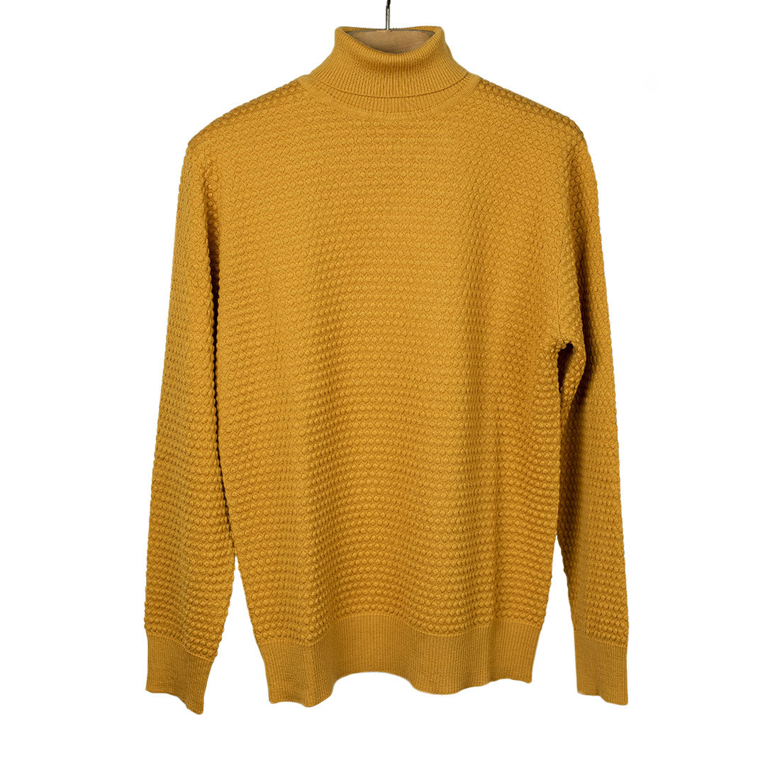 Bubble stitch rollneck in ochre merino wool (restock)