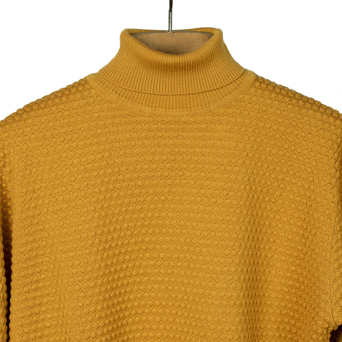 Bubble stitch rollneck in ochre merino wool (restock)