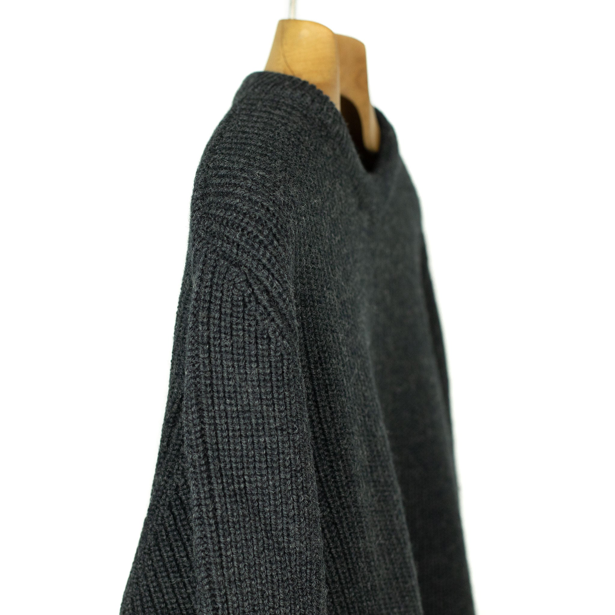 Chunky ribbed crewneck sweater in charcoal merino wool (restock)