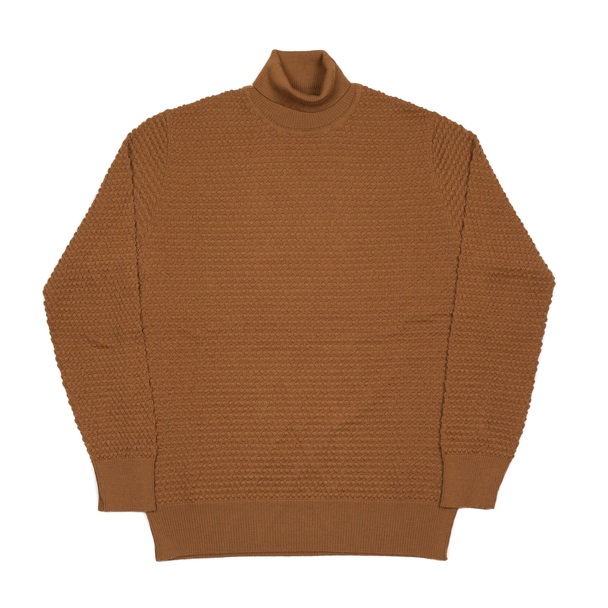 Bubble stitch rollneck in cognac merino wool (restock)