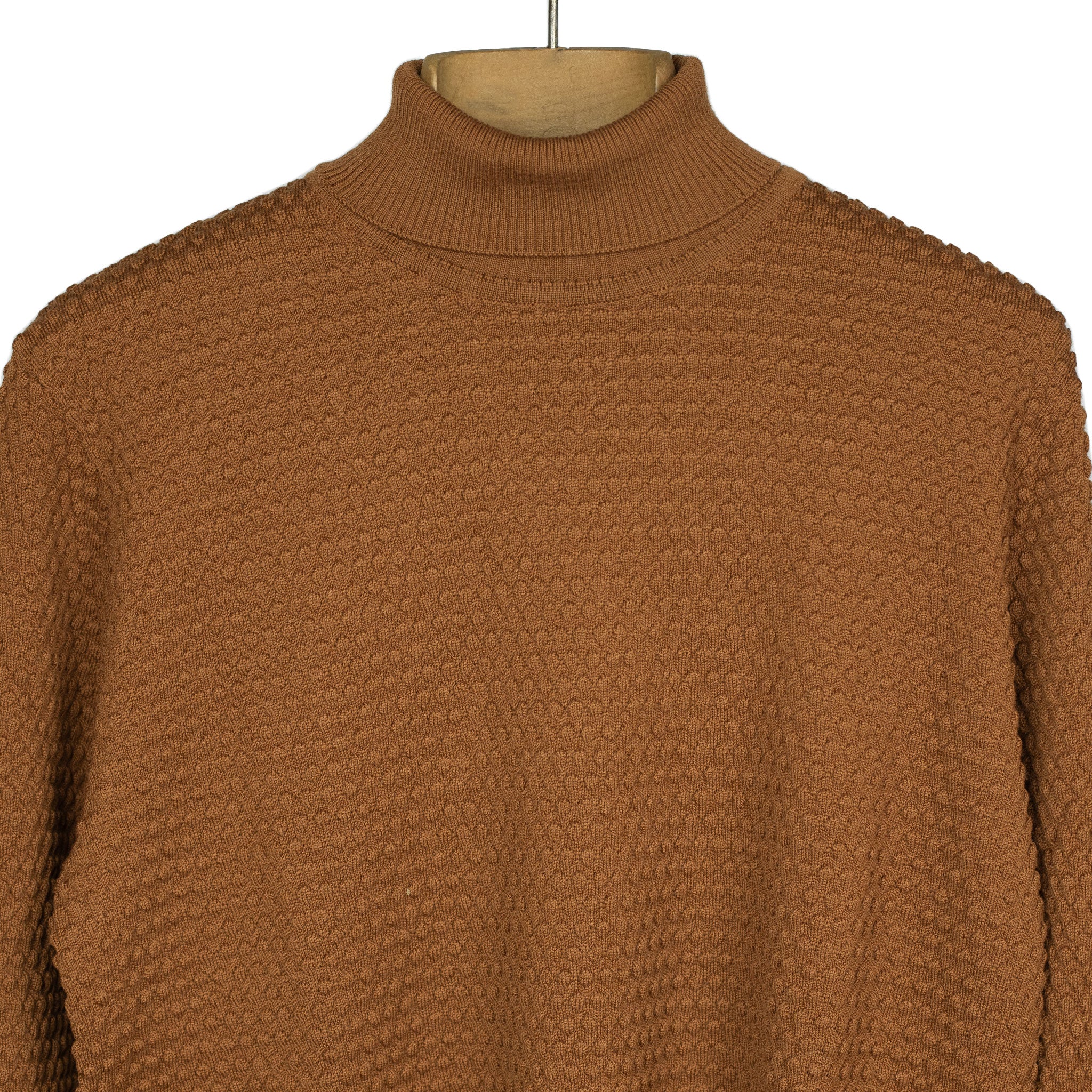 Bubble stitch rollneck in cognac merino wool (restock)