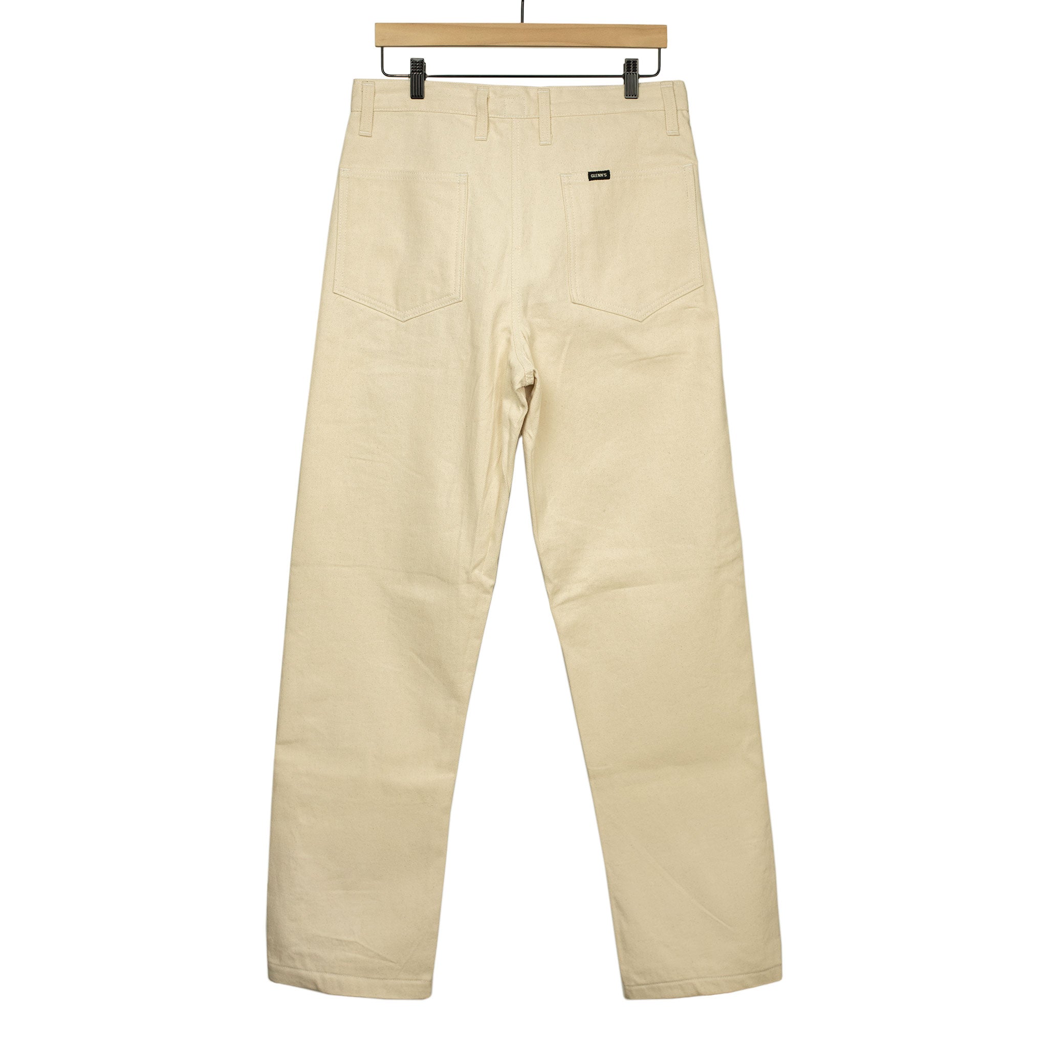 Double knee trouser in reversed cream brushed back cotton twill