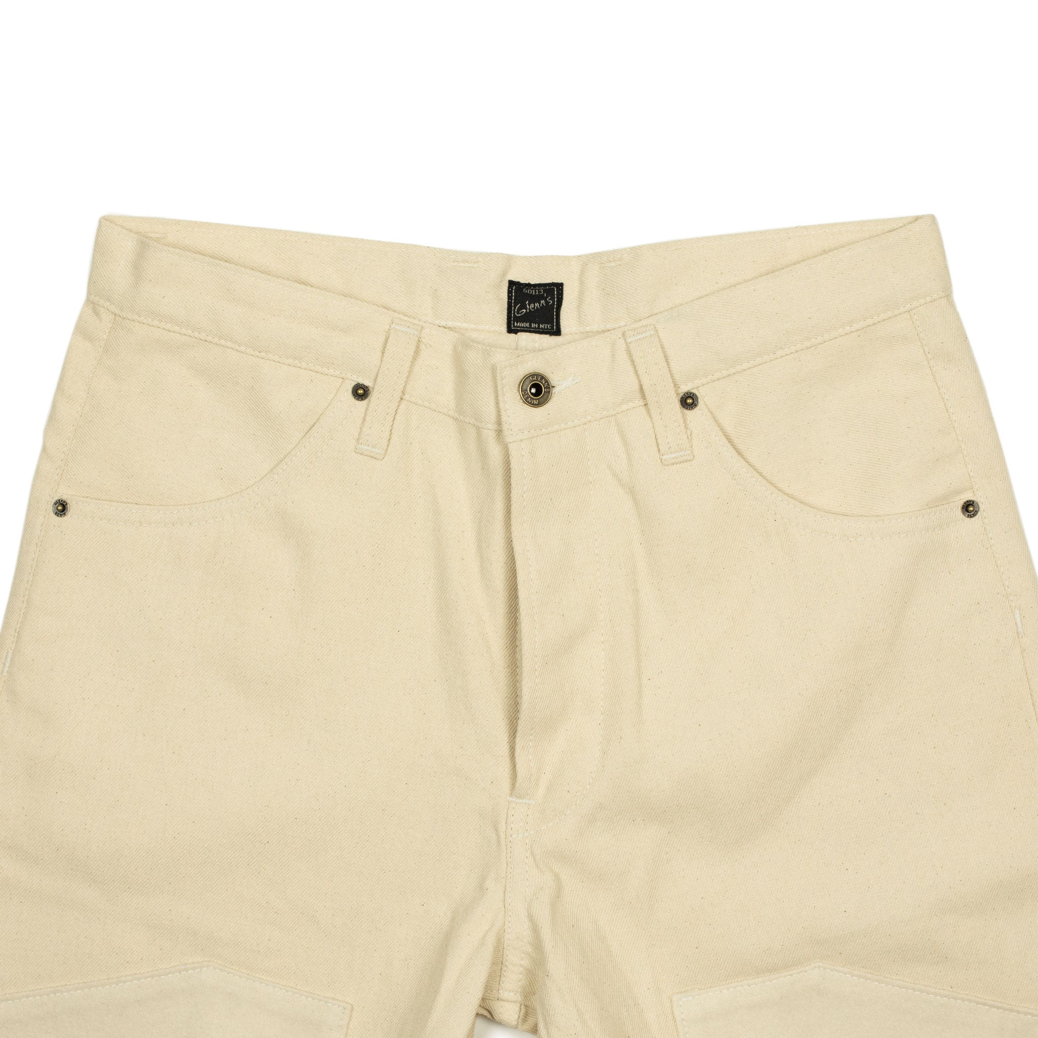 Double knee trouser in reversed cream brushed back cotton twill