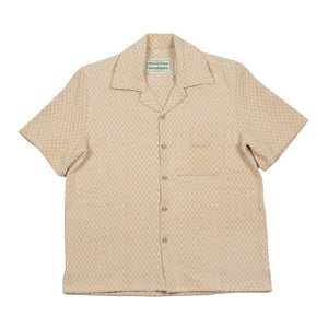 Camp shirt in white and rust mini-diamond hand-loomed cotton