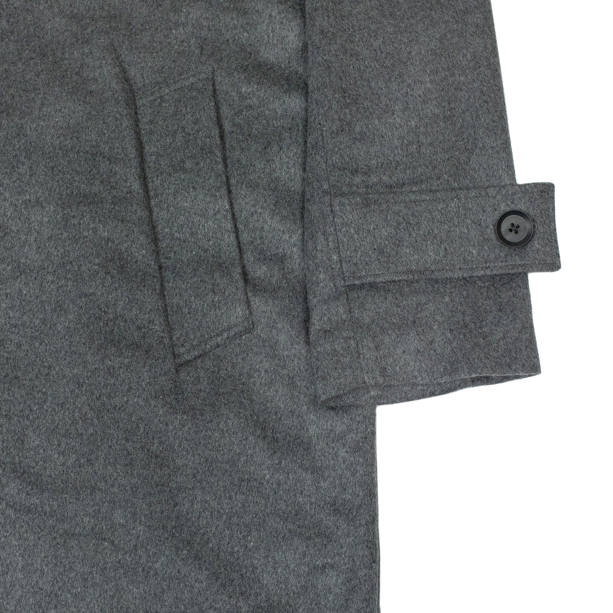 Belted overcoat in mid-grey wool and cashmere