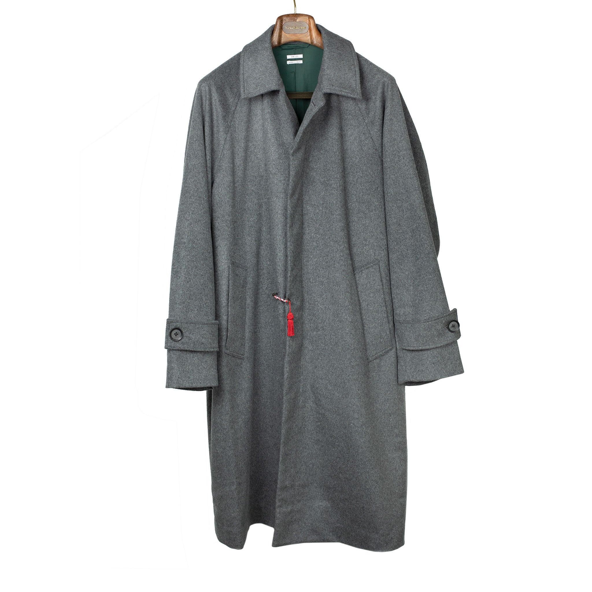 Belted overcoat in mid-grey wool and cashmere