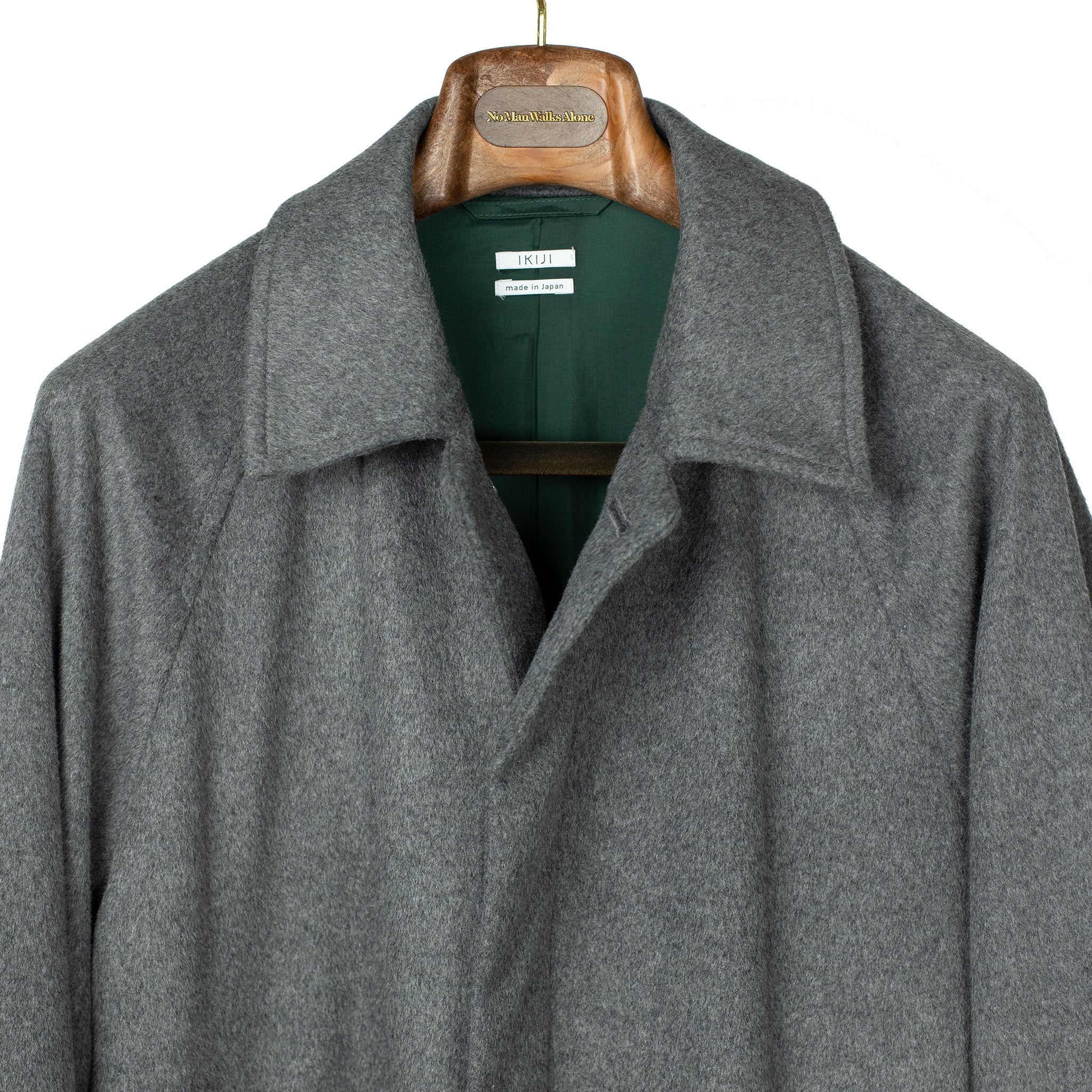 Belted overcoat in mid-grey wool and cashmere