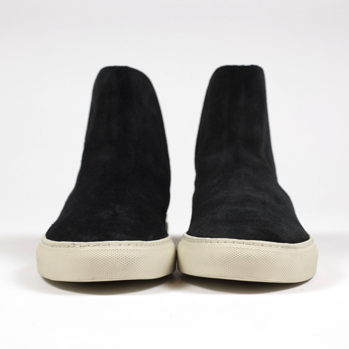 Black leather and suede high top slip-on sneakers