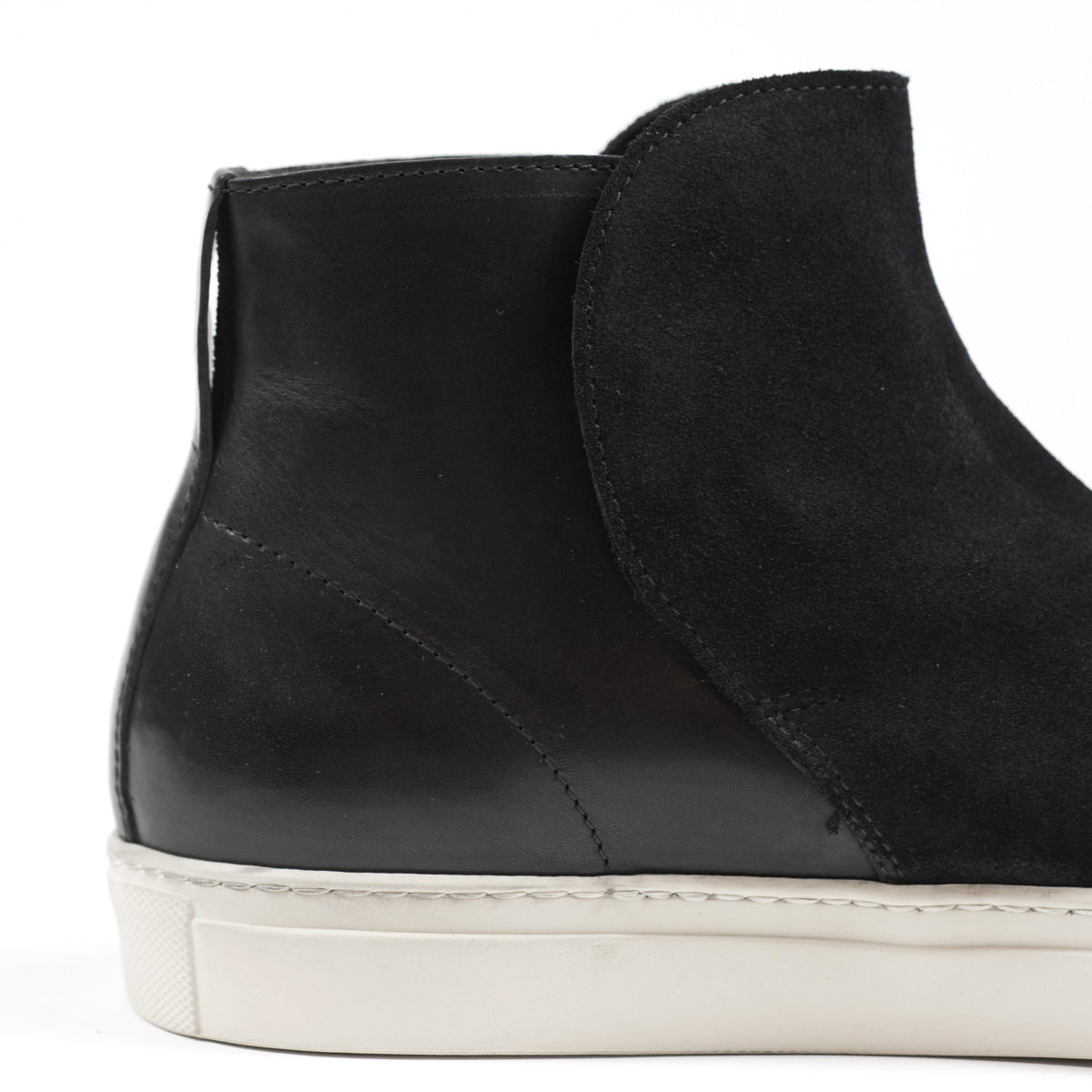 Black leather and suede high top slip-on sneakers