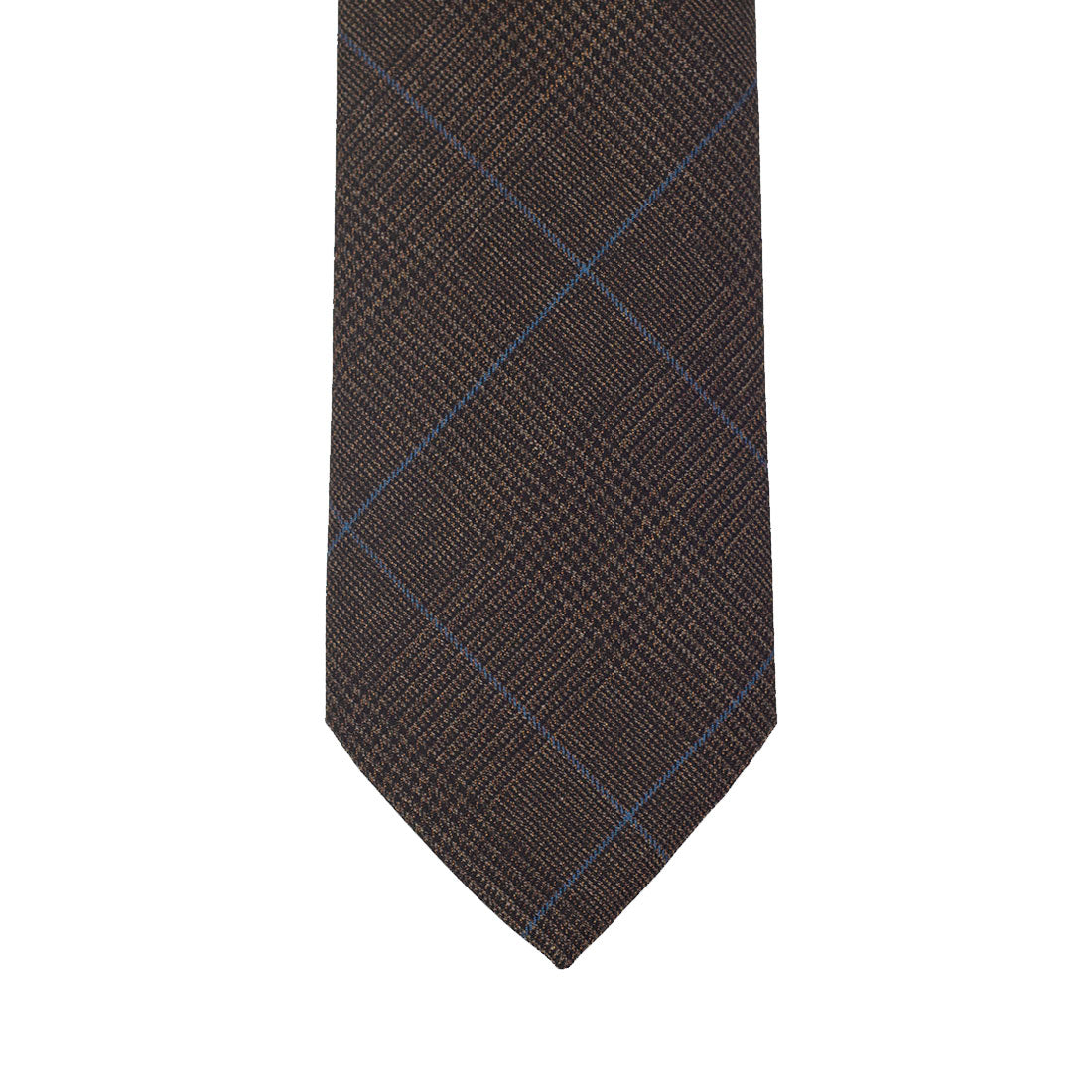 Brown Prince-of-Wales wool tie with blue overcheck