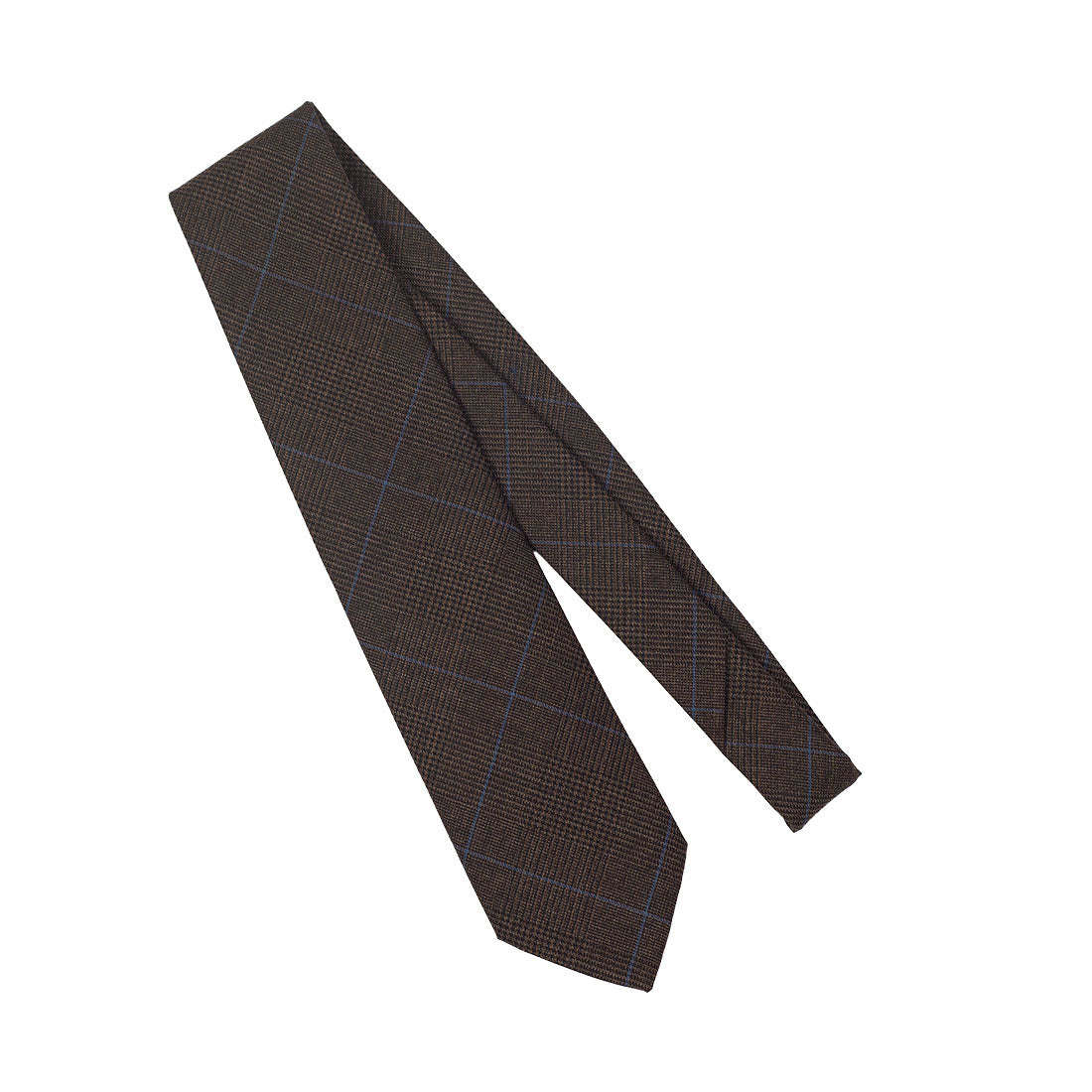 Brown Prince-of-Wales wool tie with blue overcheck