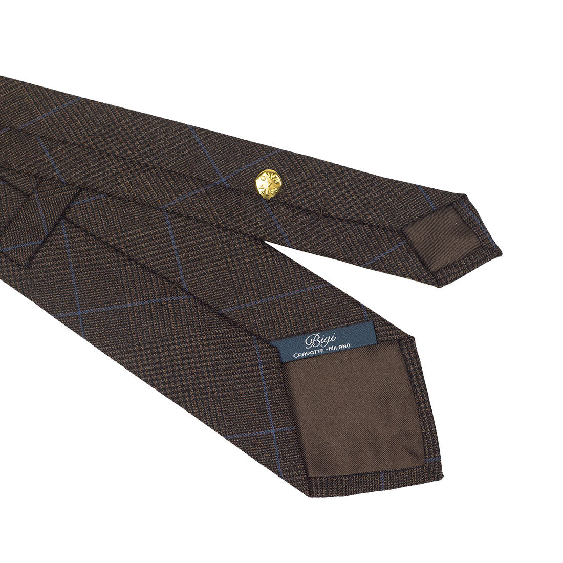 Brown Prince-of-Wales wool tie with blue overcheck